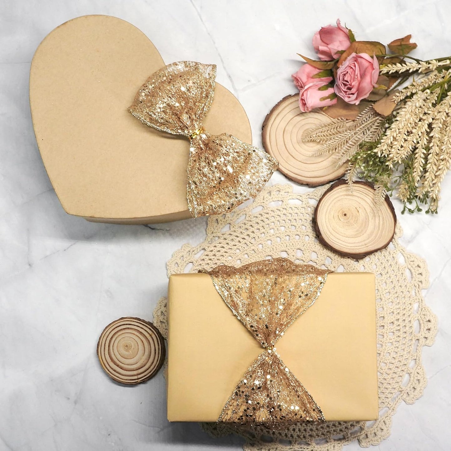 CT CRAFT LLC Sparkling Glitter Mesh Wired Ribbon 6" x 10 Yards Champagne Gold for Christmas Home Decor Bow Gift Wrapping DIY Crafts Wreath