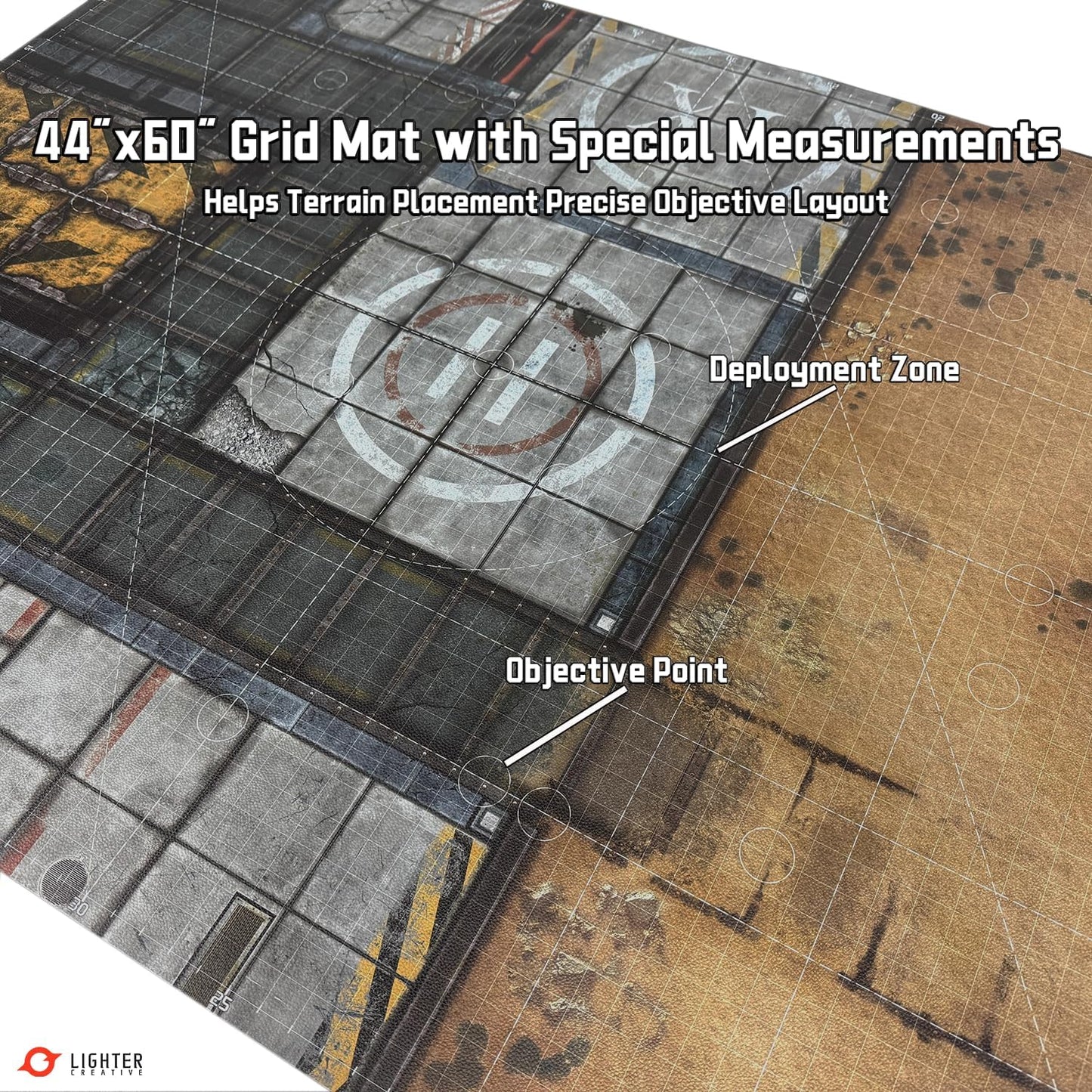 44'' x 60'' Battle Mat Gridded War-Gaming Mat for WH40K - Made of Synthetic Leather, 1.1mm Thickness (Adamant Bastion: Sector XI)