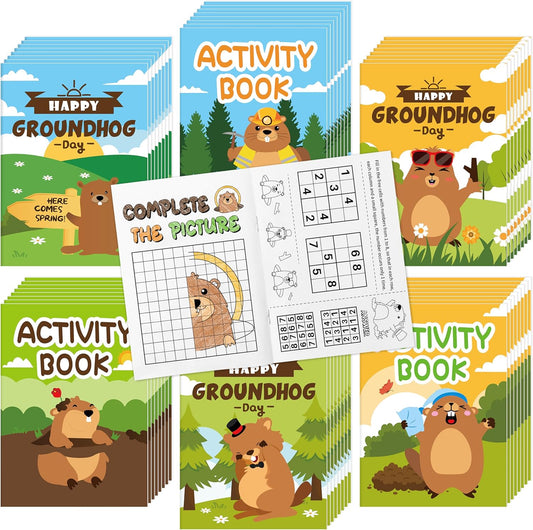 JAPBOR Groundhog Activity Coloring Book - 24PCS Mini Happy Groundhog Day Activities Color Books Bulk for Party Favor, Animals Themed Small Colouring Pages for Birthday Gift Class Painting Game