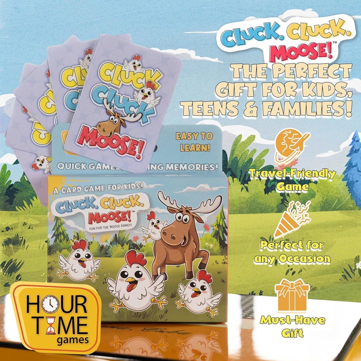 Hour Time Games Cluck Cluck Moose – Hilarious Animal-Themed Card Game for a Fun Family Game Night, Family Games for Kids & Families, Reunion Gift Ideas, Stocking Stuffer & Goodie Bag Gift for Ages 4+