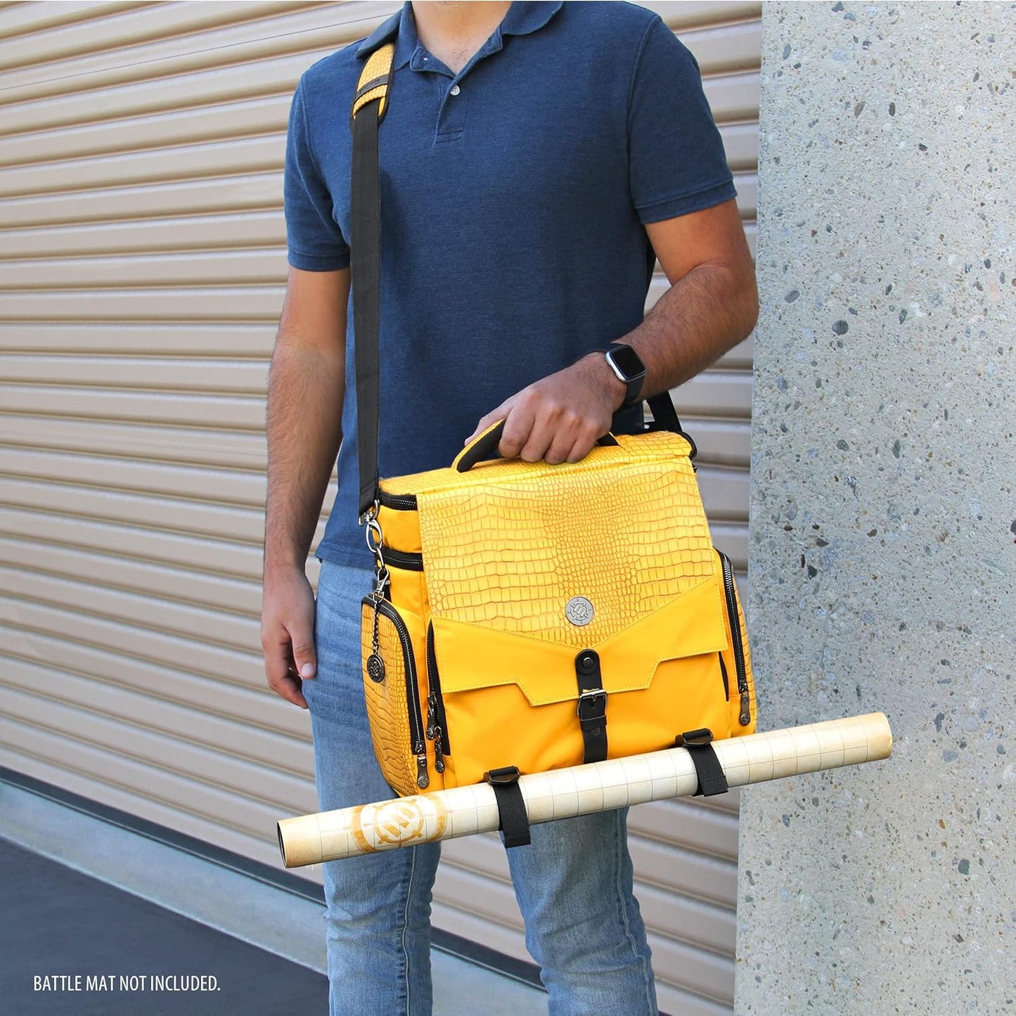 ENHANCE Collector's Edition RPG Adventurer's DnD Bag - Dragon Hide Exterior Travel RPG Bag with Tabletop Miniatures Storage Vault, Mat Holder, DnD Dice & Token Pockets, Fits 4-8 Books (Dragon Gold)