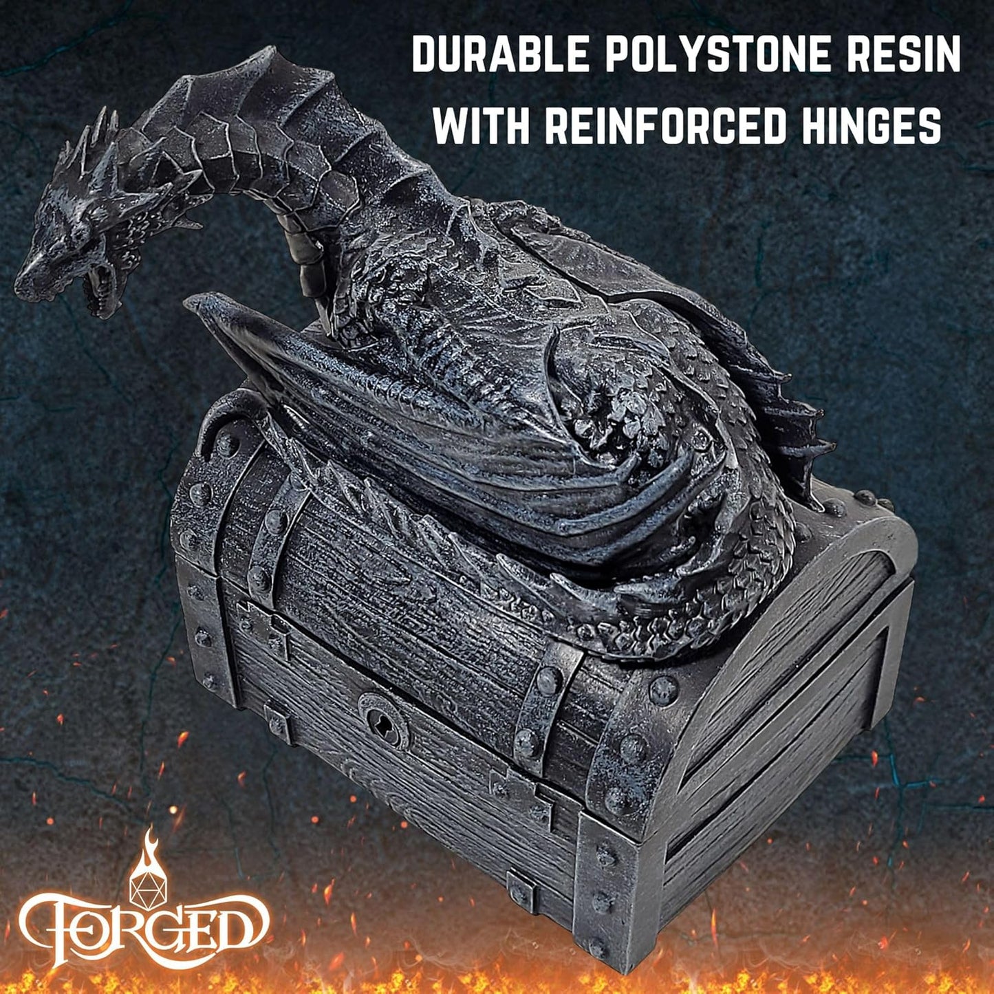 Forged Dice Co. Wyvern Dice Box with Lock and Key - Dragon Storage Chest Compatible with Dungeons and Dragons, D&D Miniatures, Dnd Accessories - Fits up to 4 Standard Polyhedral Sets - Black