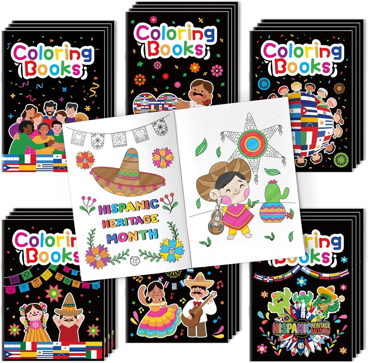 JAPBOR Hispanic Heritage Month Coloring Books - 24PCS Mini Hispanic Culture Color Book Bulk for Kid Party Favor, Latino American Small Colouring Pages for Birthday Gifts Class School Draw Paint Game