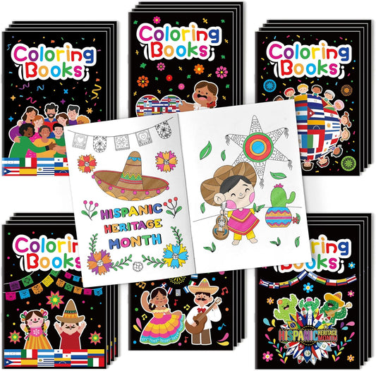 JAPBOR Hispanic Heritage Month Coloring Books - 24PCS Mini Hispanic Culture Color Book Bulk for Kid Party Favor, Latino American Small Colouring Pages for Birthday Gifts Class School Draw Paint Game