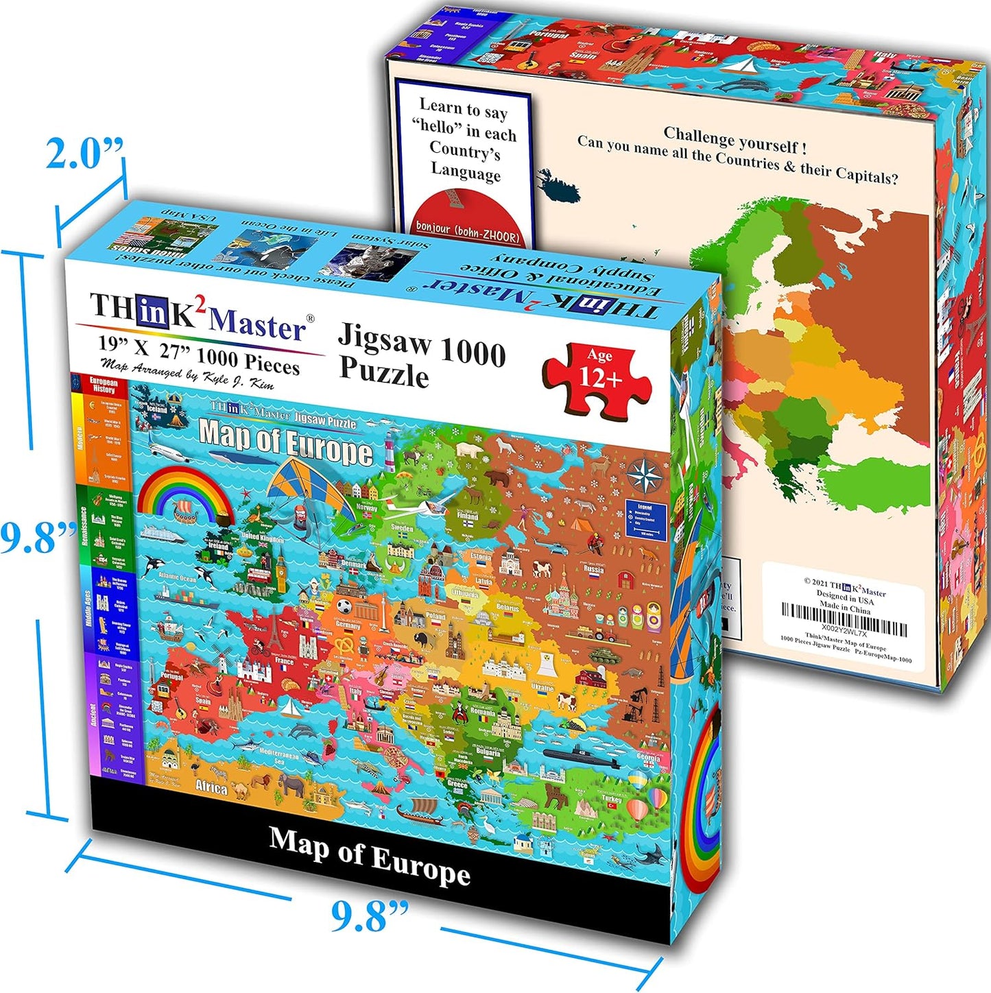 Think2Master Colorful Map of Europe 1000 Pieces Jigsaw Puzzle for Kids 12+, Teens, Adults & Families. Great Gift for stimulating Interest in The European Map. Size: 26.8” X 18.9”