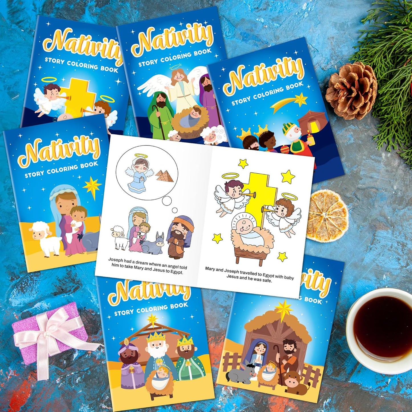 JAPBOR Christmas Nativity Coloring Books - 24PCS Mini Xmas Christian Story Color Book Bulk for Kids Party Favors, Religious Bible Small Colour Pages for School Classroom Church Drawing Painting Games