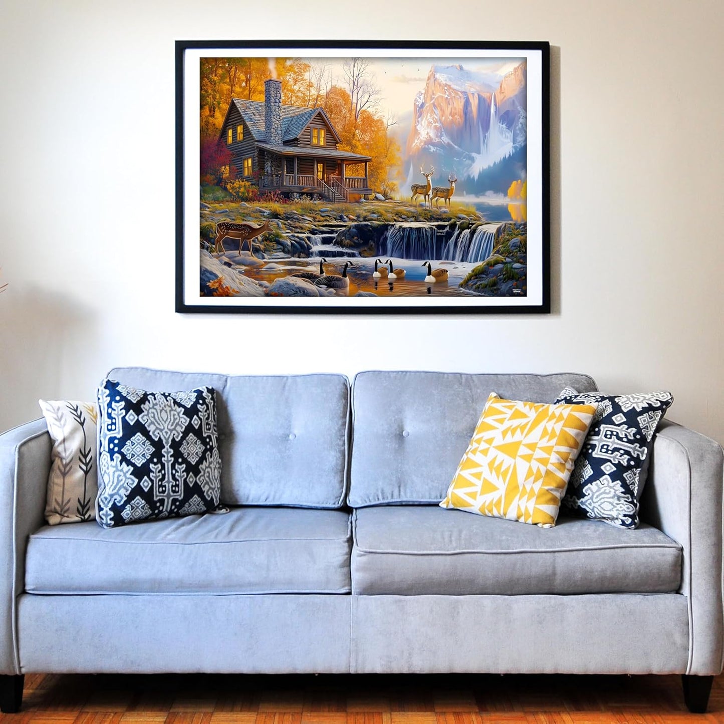 Think2Master Cabin by The Falls 500 Pieces Large Format Jigsaw Puzzle: Kids 12+, Teens, Adults & Families. Scenic Autumn Mountain Landscape with Log Cabin, Waterfall. Great Gift. Size: 26.8” X 18.9”