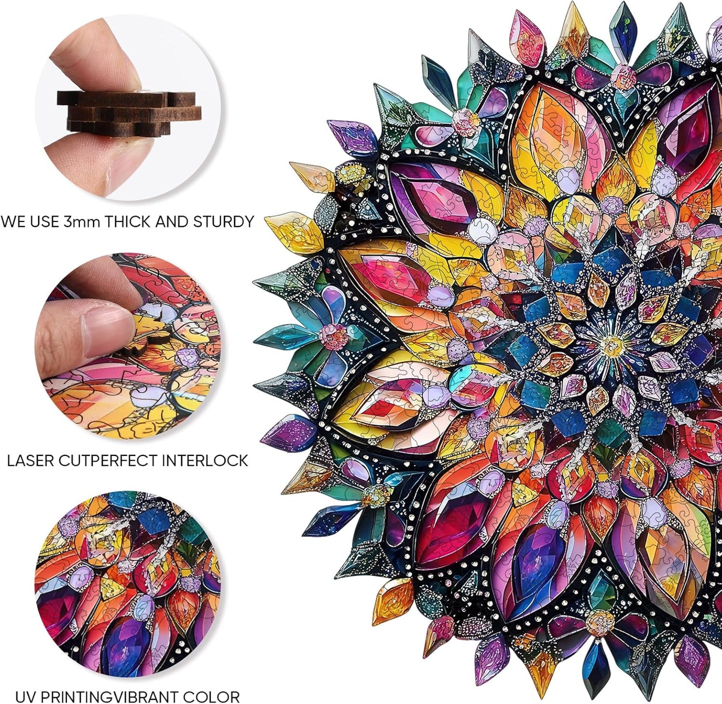 Puzzles for Adults Diamond Mandala Wooden Puzzles, 200 Pieces Unique Shaped Liberty Jigsaw Puzzles, Creative Toys for Adults and Kids, Fun Challenge Family Game 11.2'' x 11.2''