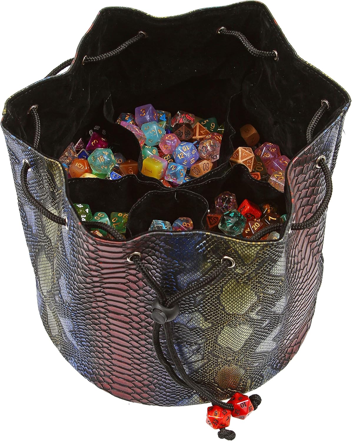 Forged Dice Co. Pouch of The Endless Hoard Dice Bag - Holds Over 1,000 Polyhedral Dice - Dice Storage Bag with 7 Pockets - Perfect for Bulk Dice - Rainbow Dragon Skin