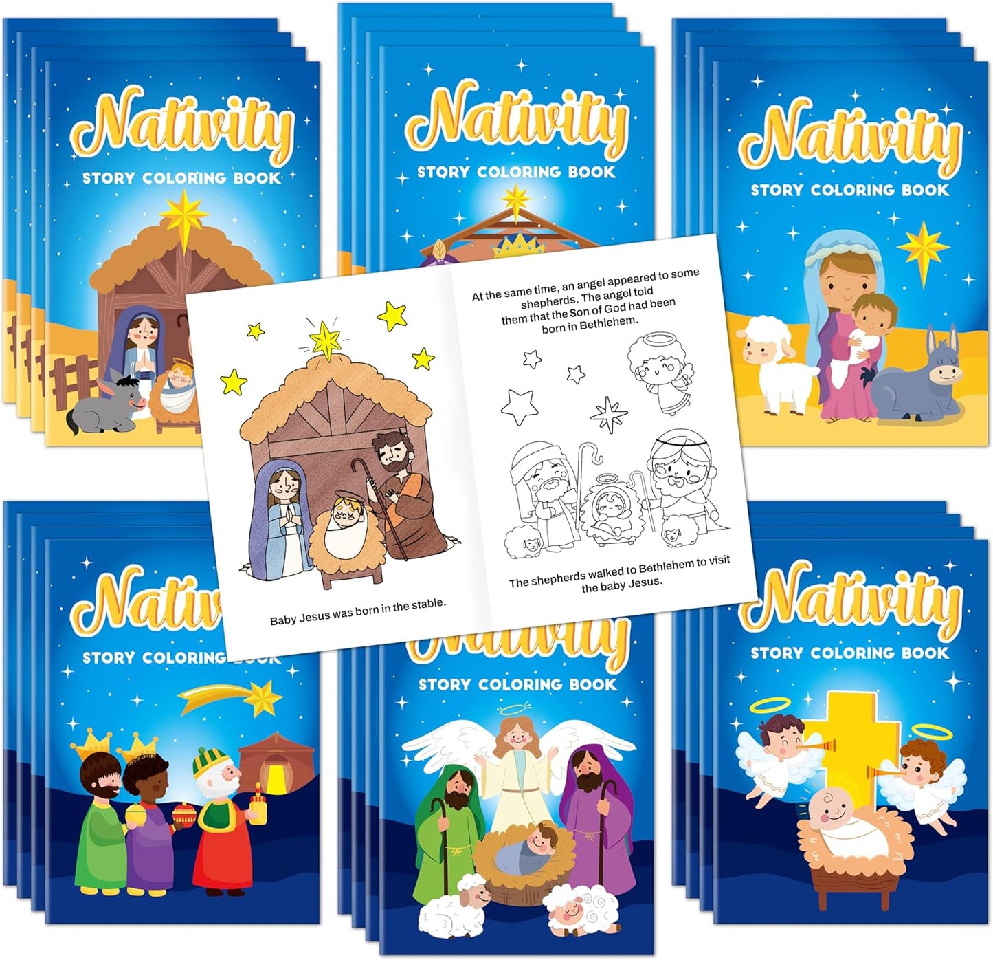 JAPBOR Christmas Nativity Coloring Books - 24PCS Mini Xmas Christian Story Color Book Bulk for Kids Party Favors, Religious Bible Small Colour Pages for School Classroom Church Drawing Painting Games