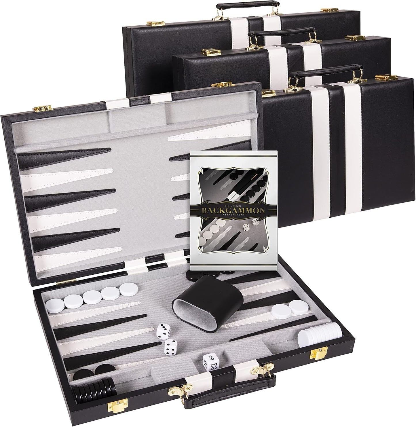 Backgammon Sets for Adults with Premium Leather Case | Classic Travel Backgammon Set for Adults and Kids with Strategy & Guide | 15 Inches | Medium | Black