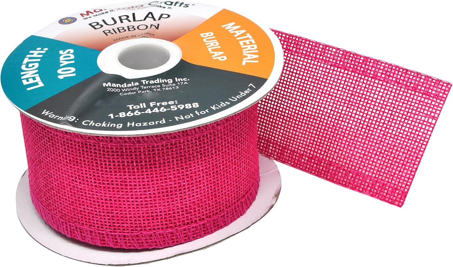 Mandala Crafts Hot Pink Burlap Ribbon 2 Inches Wide Jute Ribbons for Crafts - 20 Yds Roll Rustic Burlap Wrap Trim Ribbons for Wreaths Bows Wedding Party Decoration