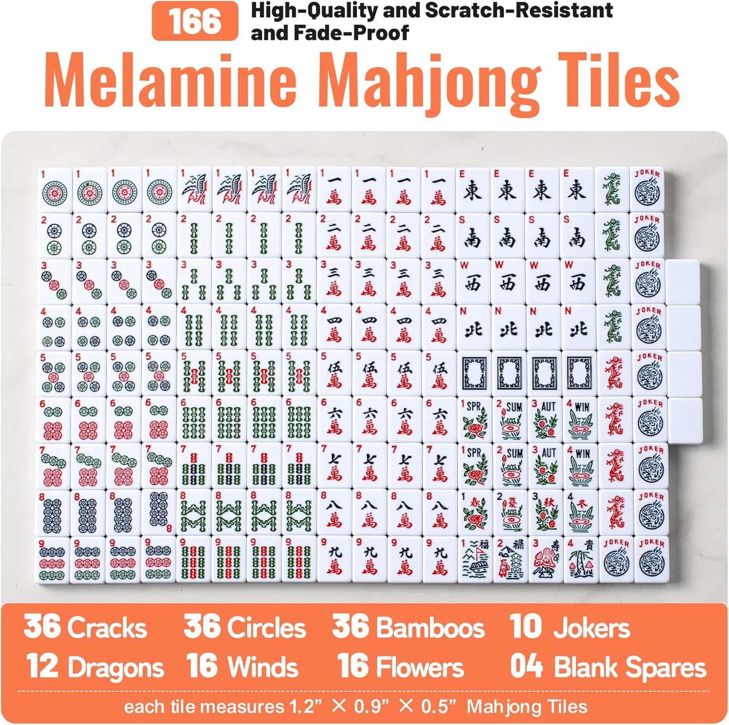 American Mahjong Tile Set,166 Premium White Tiles, 4 All-in-One Color Racks With Pushers, Mahjong Game Set With Large Capacity，Durable，Eco-Friendly Canvas Bag (Mah jongg Set，Mahjong Set Complete)