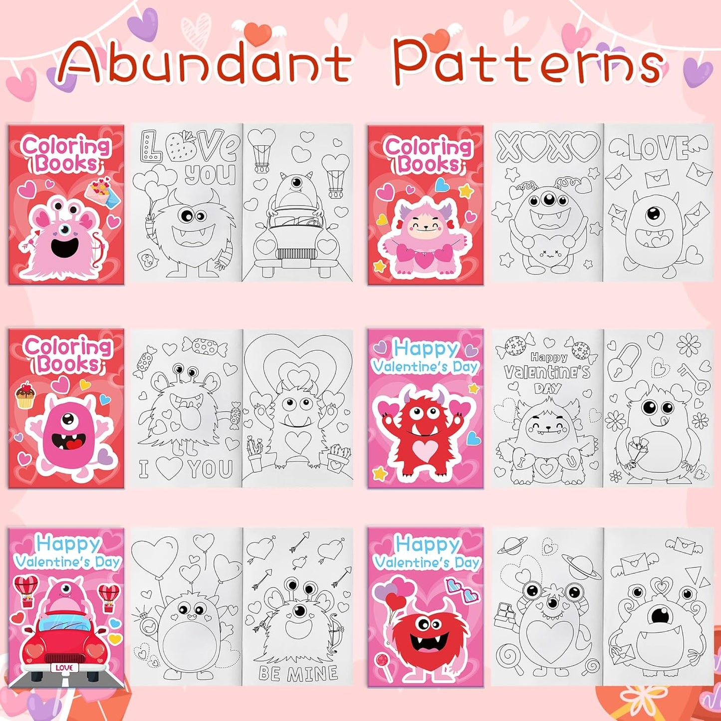 JAPBOR Valentine's Day Coloring Book - 24PCS Mini Valentine Monster Color Books Bulk for Party Favors, Sweet Romantic Themed Small Colouring Pages for Birthday Gifts Class Drawing Painting Game
