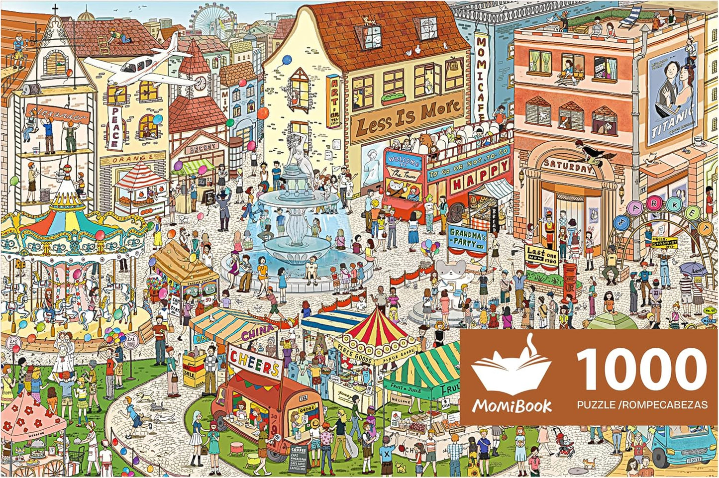 MOMIBOOK Puzzles for Adults 1000 Pieces Jigsaw Puzzles of Weekends in a Small Town, Painting Image Difficult Challenging Hard Impossible Puzzle Unique Funny Party Christmas Birthday Gifts