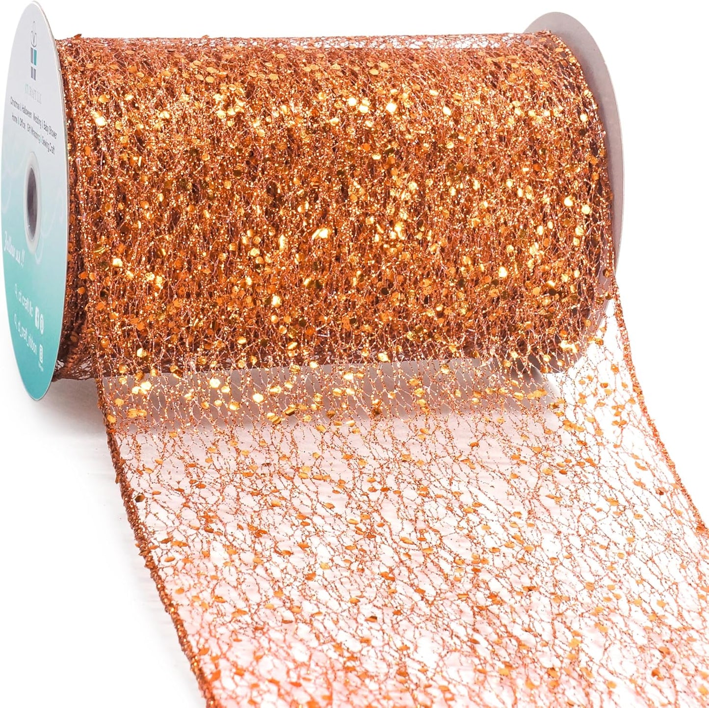 CT CRAFT LLC Sparkling Glitter Mesh Wired Ribbon 6" x 10 Yards Bronze Orange for Christmas Home Decor Bow Gift Wrapping DIY Crafts Wreath