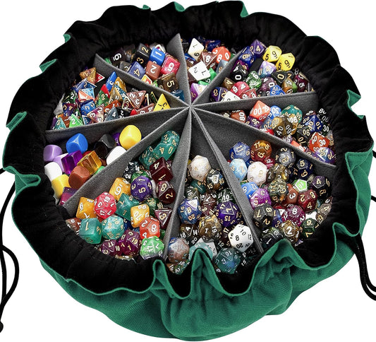 SIQUK Large Dice Bag with Pockets Big Capacity Dice Bag Drawstring Dice Pouch DND Dice Storage Bag for RPG MTG Table Games, Hold over 300 Dice, Dark Green