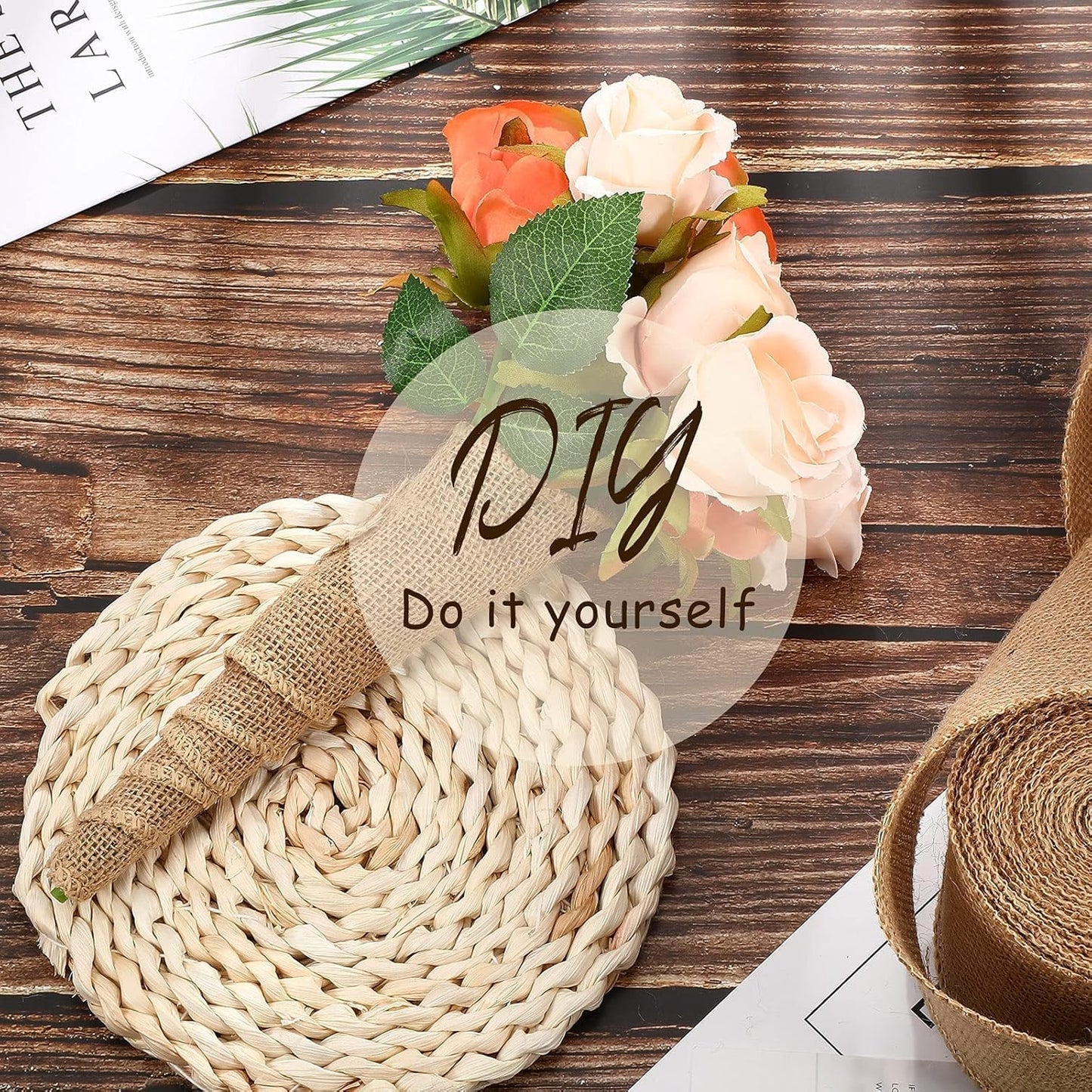 Chuangdi 40 Yard 2 Inches Burlap Ribbon Wide Jute Ribbon Natural Burlap Fabric Roll Wired Edge for Wreaths, Christmas Tree Decoration, Big Bow Crafts, Gift Wrapping, Wedding