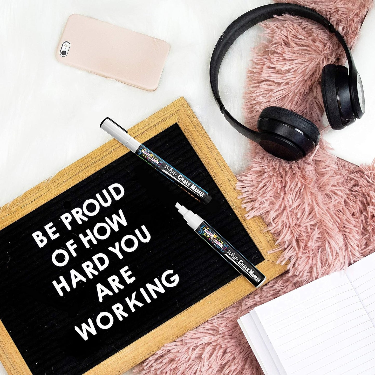 CHALKY CROWN 5pc White Chalk Markers - Non-Toxic Liquid Chalkboard Markers, White Liquid Chalk Marker for Windows, Glass - 1, 3, 6, 10, 15mm Tips