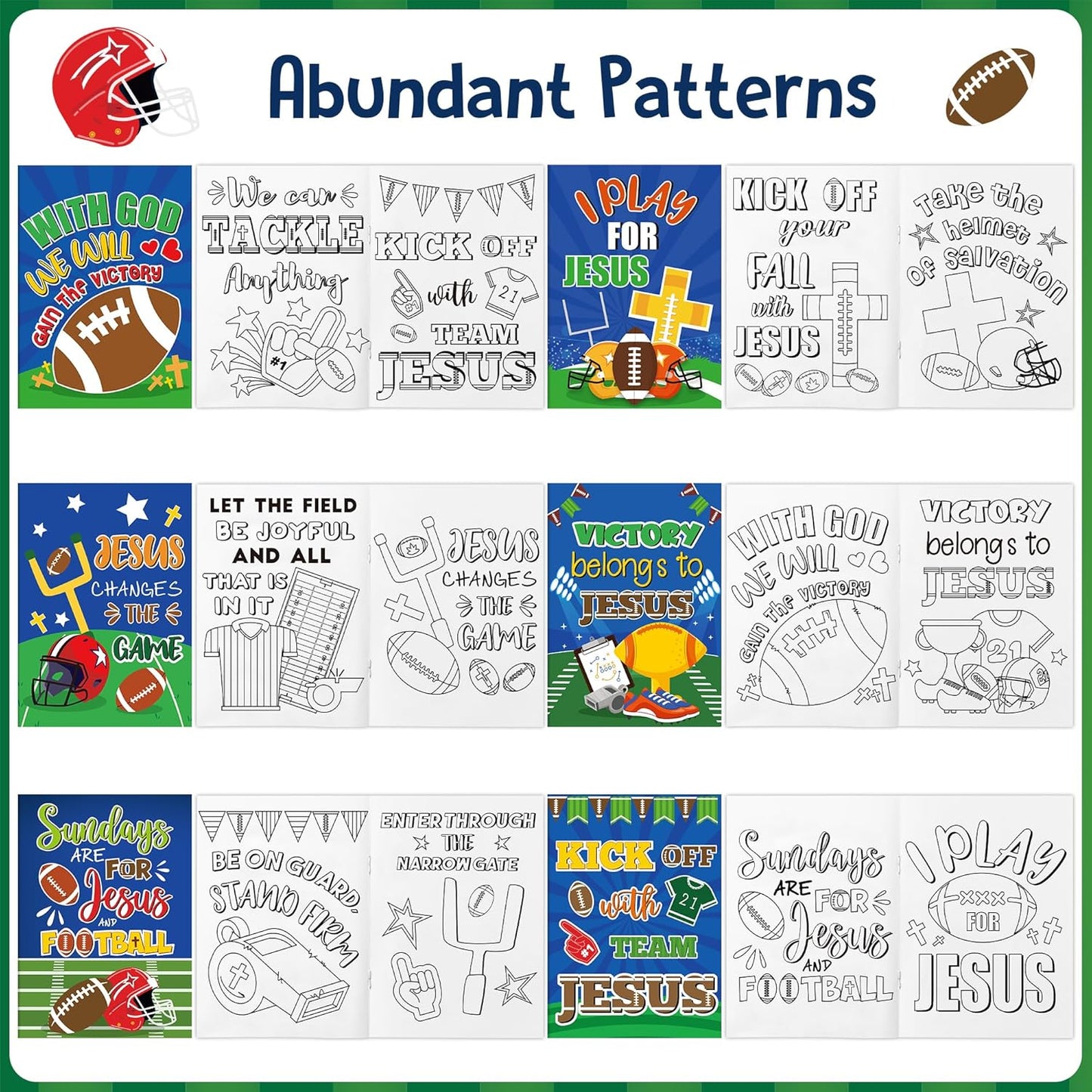 JAPBOR Football Coloring Books for Kids - 24PCS Mini Christian Themed Color Book Bulk Party Favors, Religious Jesus Bible Small Colour Pages for Sunday School Church Classroom Drawing Painting Games