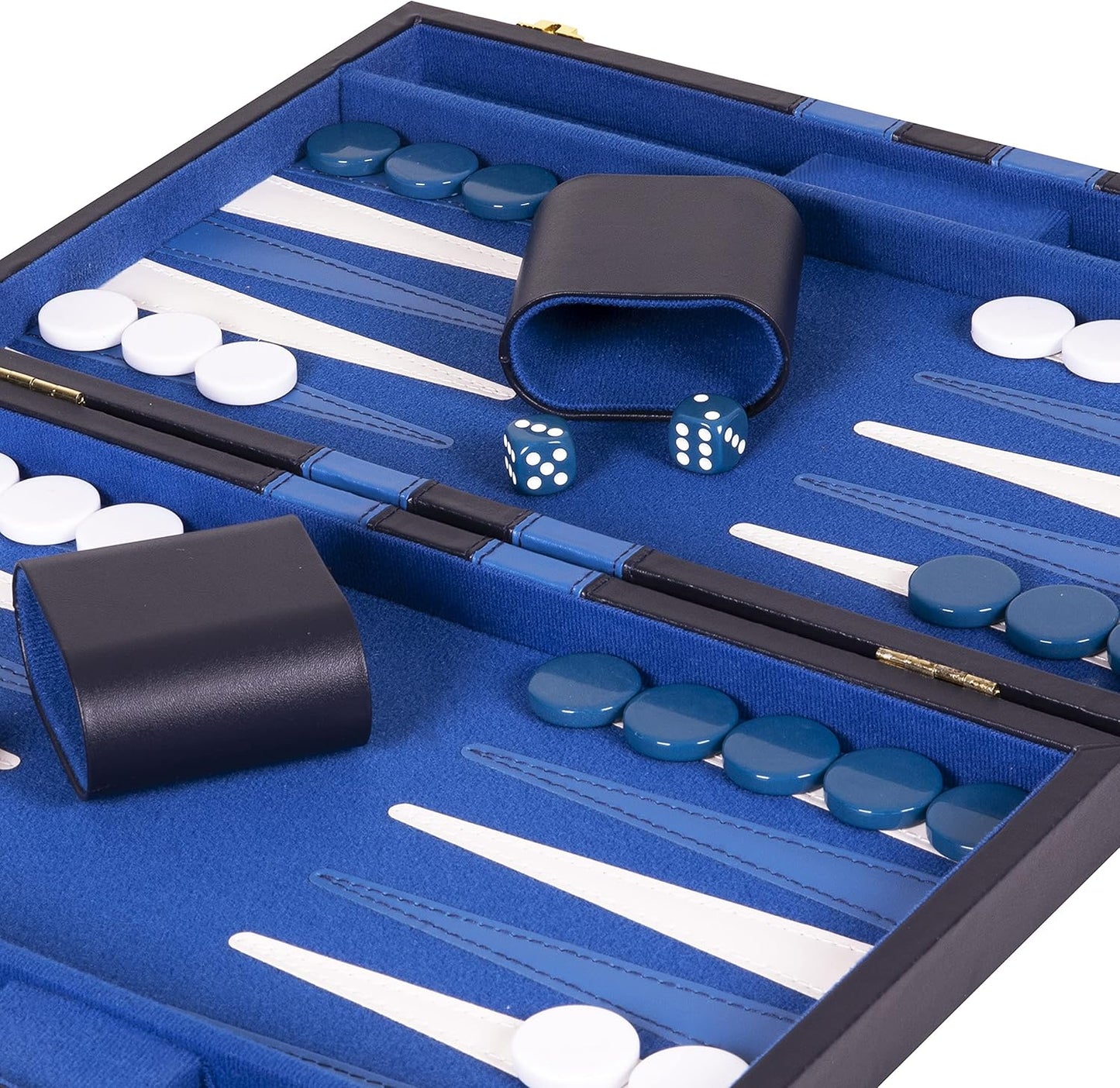 Classic 18-Inch Backgammon Set – Premium Folding Board Game with Leatherette Case, Felt Surface & Complete Accessories – Blue – for Adults & Kids
