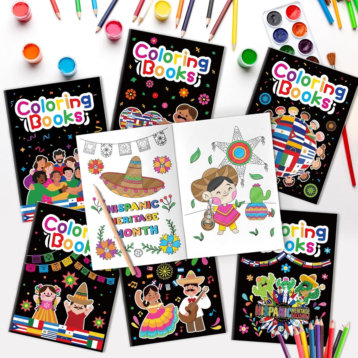 JAPBOR Hispanic Heritage Month Coloring Books - 24PCS Mini Hispanic Culture Color Book Bulk for Kid Party Favor, Latino American Small Colouring Pages for Birthday Gifts Class School Draw Paint Game