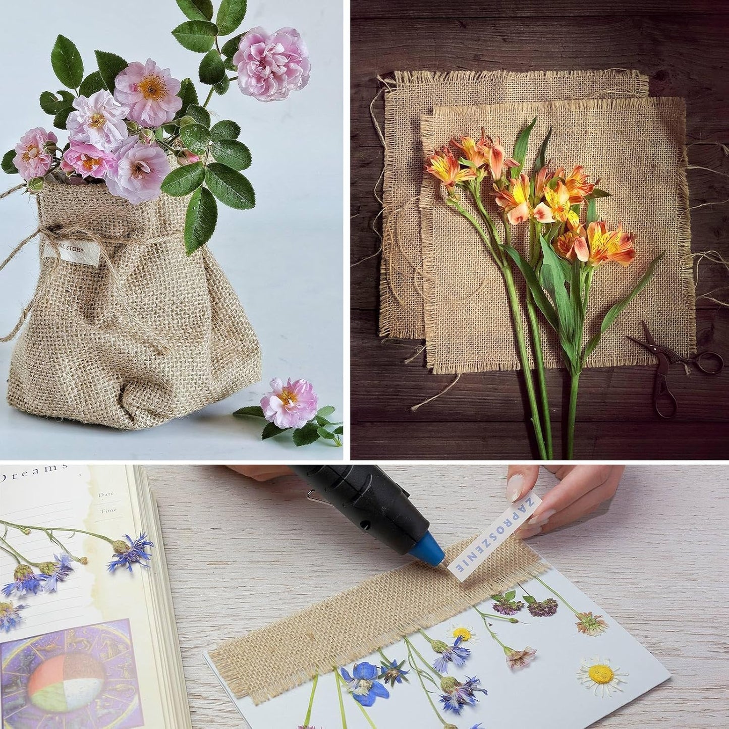 Burlap Fabric Roll - 10 Yards Natural Jute Fabric Ribbon for DIY Gift Wrapping Craft Projects Wedding Christmas Home Decoration (5 cm, 2 in)