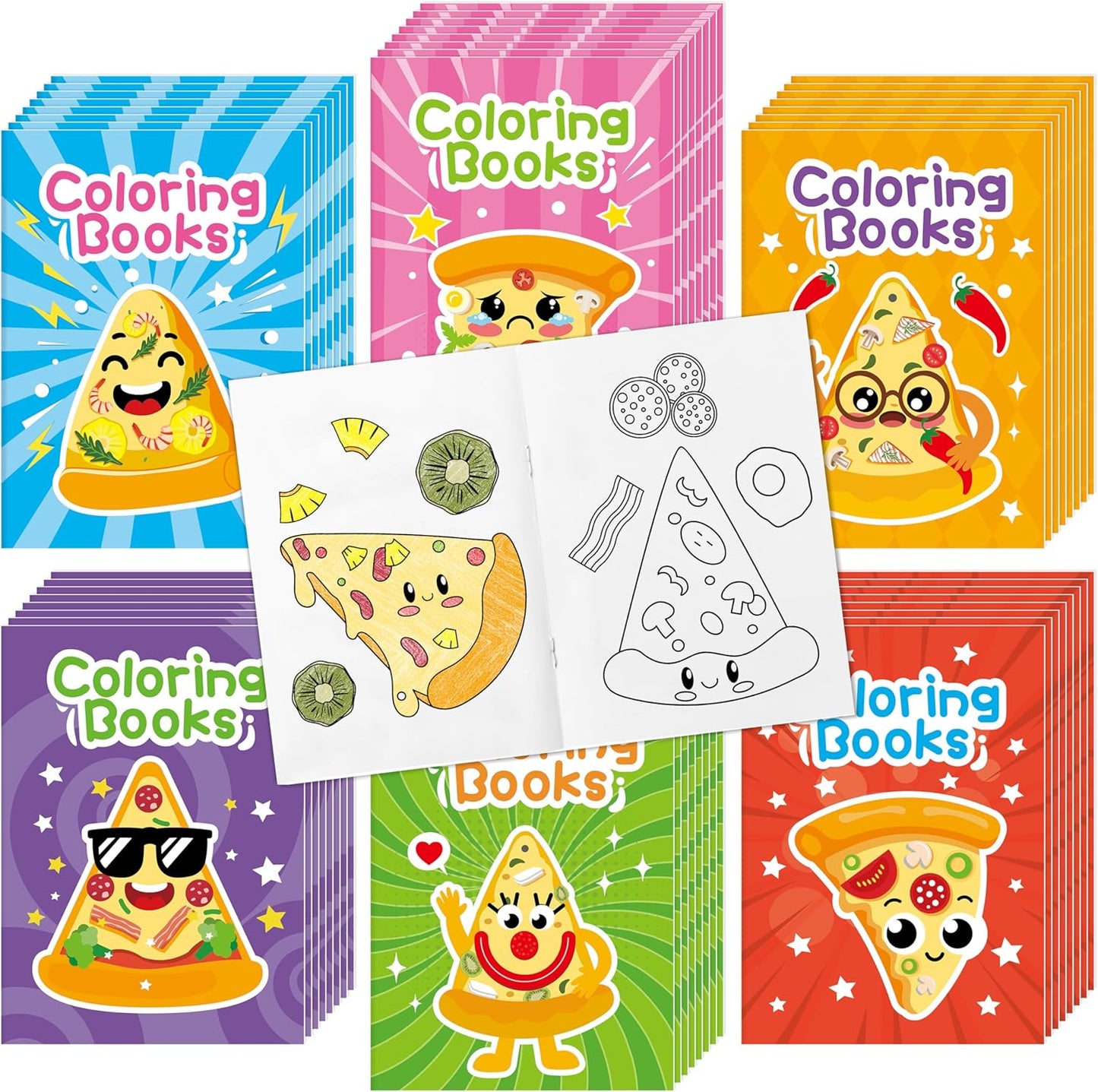 JAPBOR Pizza Coloring Book - 24PCS Mini Pizzas Themed Color Books Bulk for Kids Party Favors, Delicious Pizza Small Painting Pages for Birthday Gifts Class Drawing Colouring Game Goodie Bags Fillers