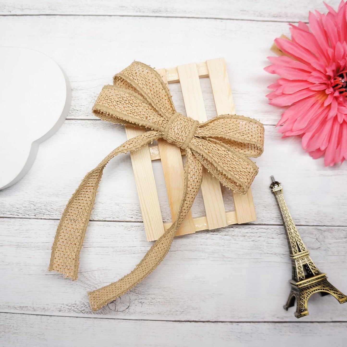 CT CRAFT LLC Burlap Fabric Wired Ribbon 3/4" x 20 Yards Natural Color for Christmas Home Wedding Decor Gift Wrapping Tree Topper Bow Wreath Bouquet DIY Crafts