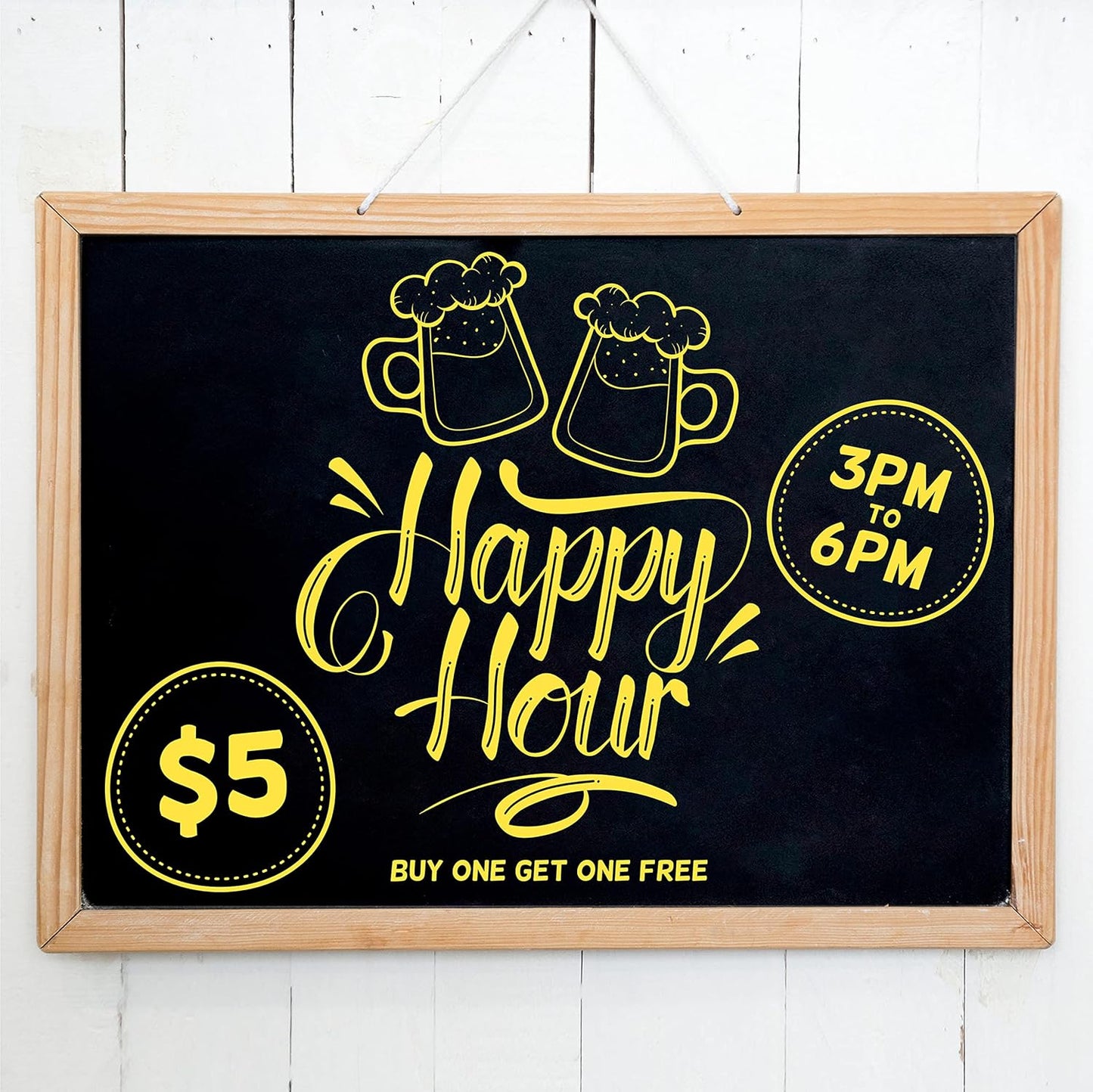 CHALKY CROWN Liquid Chalk Marker Pen - Dry Erase Marker - Chalk Markers for Chalkboard Signs, Windows, Blackboard, Glass - 6mm Reversible Tip (Yellow, 5 Pack)