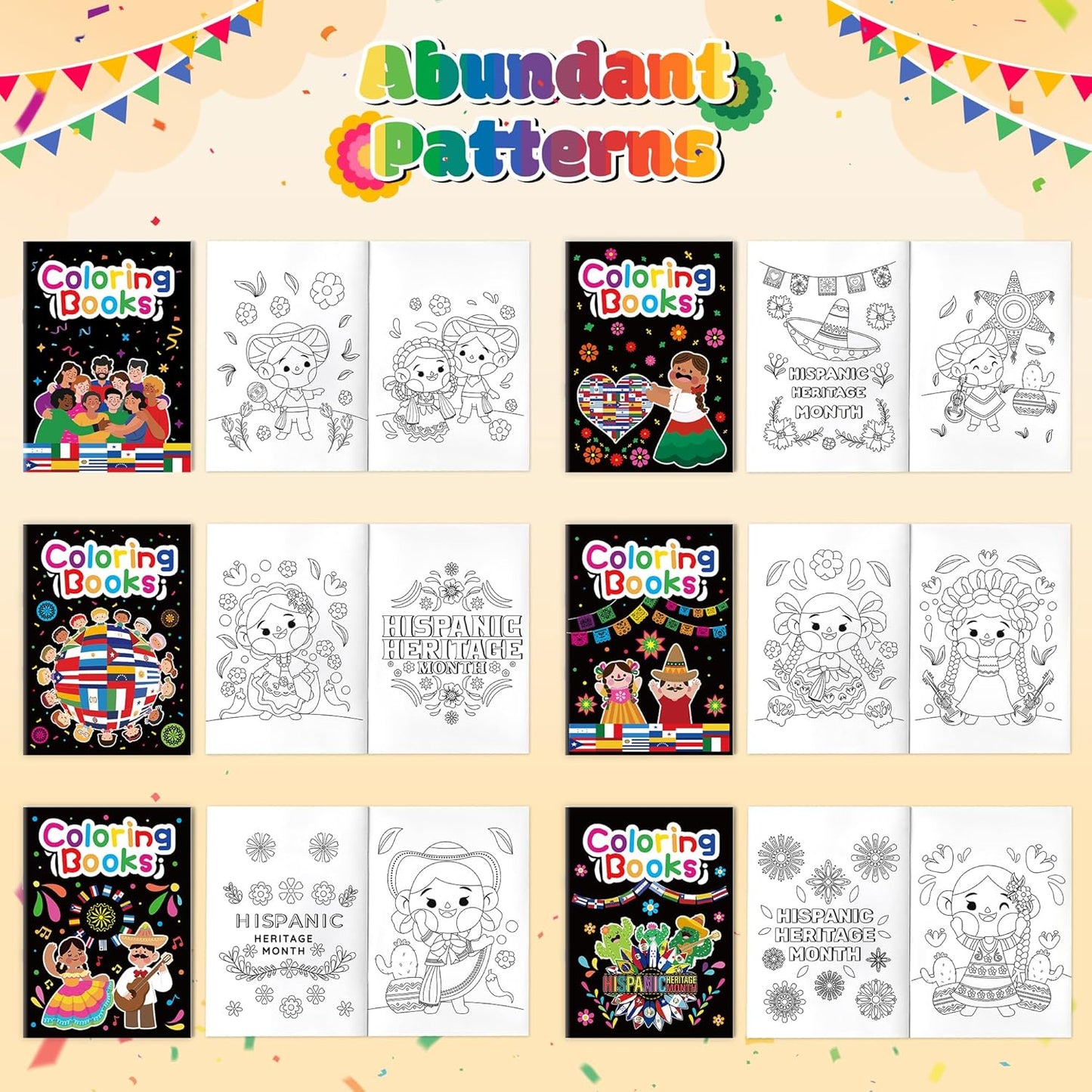 JAPBOR Hispanic Heritage Month Coloring Books - 24PCS Mini Hispanic Culture Color Book Bulk for Kid Party Favor, Latino American Small Colouring Pages for Birthday Gifts Class School Draw Paint Game