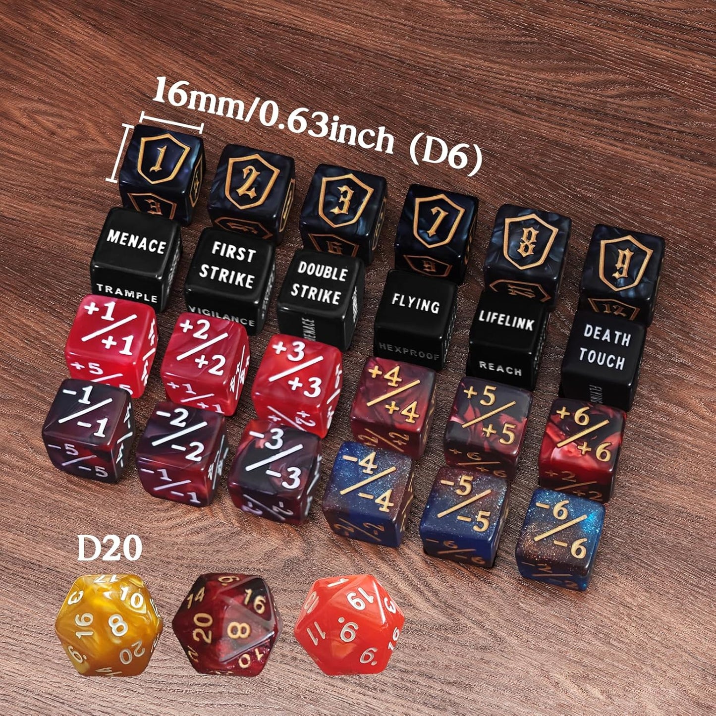 63 PCS MTG Dice Counters Set, D6 MTG Tokens with Bulk Abilities Keywords and MTG Life Counters, Dice Set for Magic The Gathering, TCG and Card Games