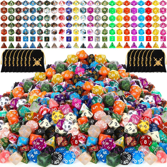 Yilloog Compatible with Dice Sets Bulk Polyhedral Dice with Drawstring Bag Multi Role Playing Table Game D4 D6 D8 D10 D% D12 D20(1001 Pcs,Mixed Style)