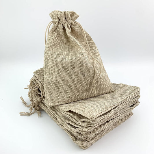 Palmhomee Pack of 25 Burlap Gift Bags with Drawstring Linen Jewelry Pouches Wedding Hessian Jute Bags for Birthday and Treat Pouches Party Wedding Favors Gift (7x9 Inch, Burlap)