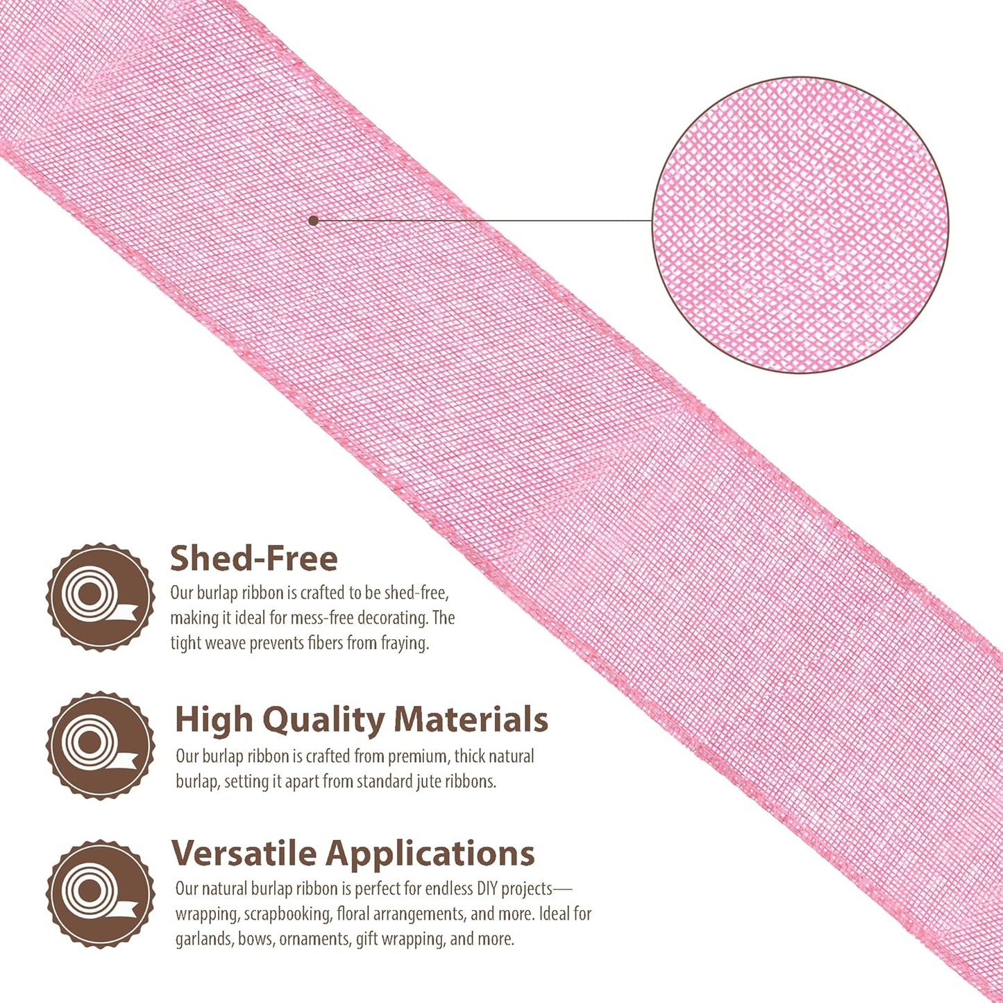 Mandala Crafts Pink Burlap Ribbon 2.5 Inches Wide Jute Ribbons for Crafts - 20 Yds Roll Rustic Burlap Wrap Trim Ribbons for Wreaths Bows Wedding Party Decoration