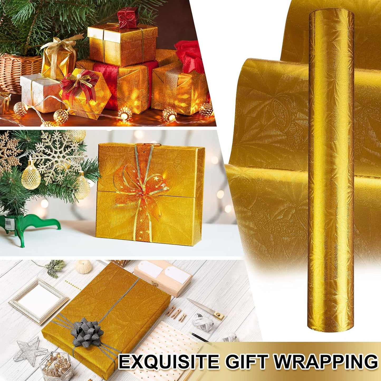 Jecery Embossed Floral Foil Paper Metallic Wrapping Paper Colored Foil Sheets for Crafts Scrapbook Florist Cake Board Cake Drums Christmas Party Gift Wrapping, 15.7 Inch 46 ft(Gold)