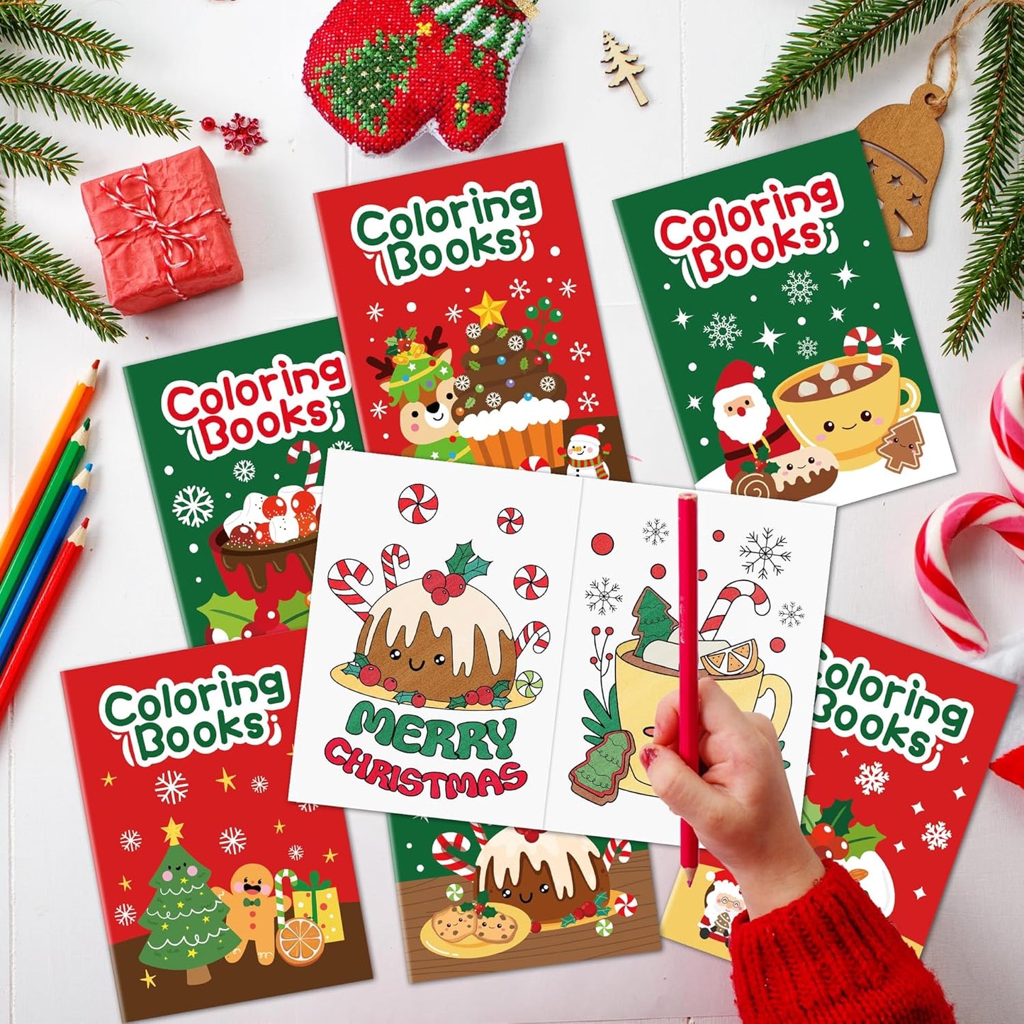 JAPBOR Christmas Food Coloring Books - 24PCS Mini Xmas Latte Color Book Bulk for Kids Party Favors, Merry Christmas Winter Small Colour Pages for School Class Drawing Painting Games