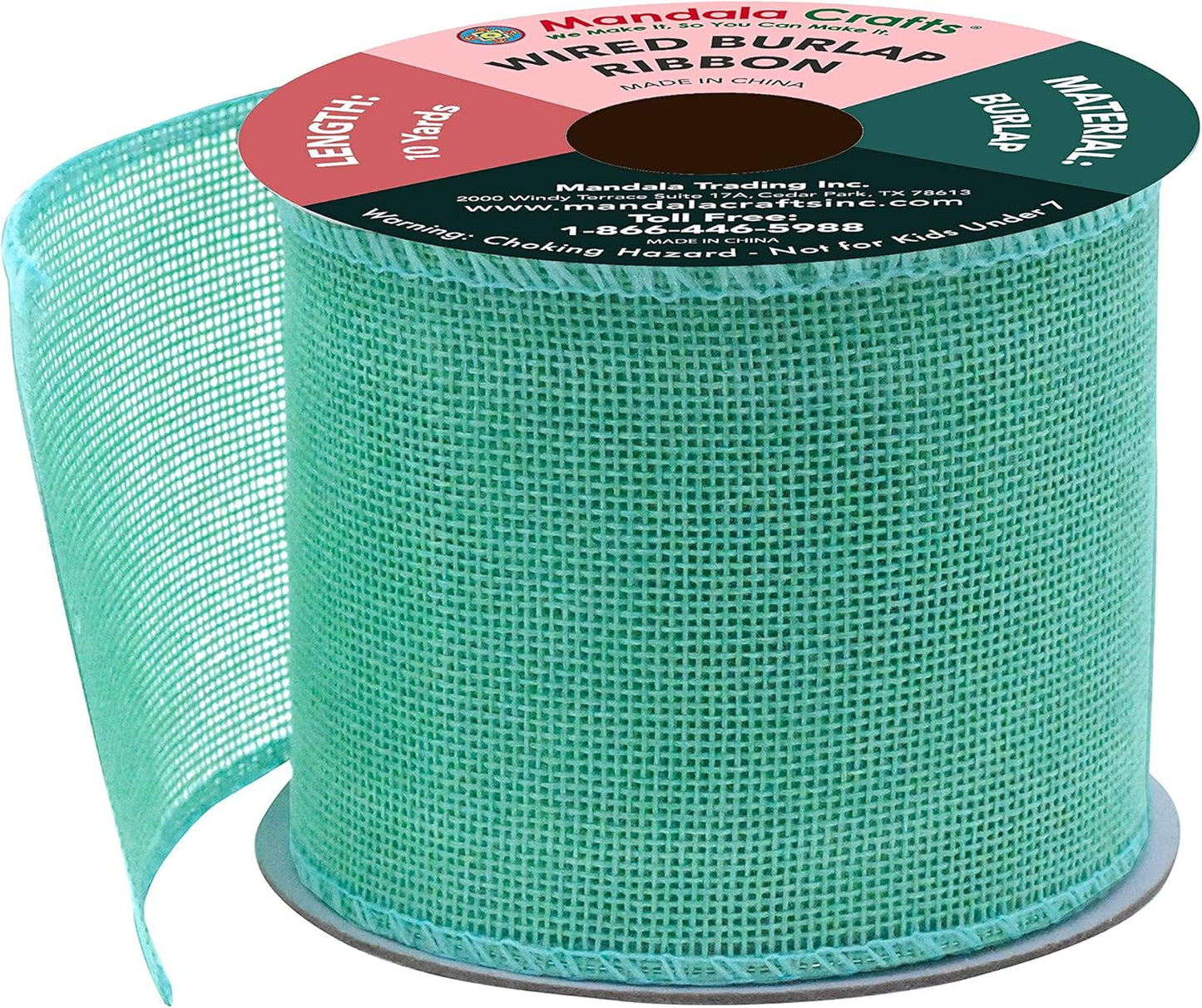 Mandala Crafts Turquoise Burlap Wired Ribbon 3 Inches Wide Jute Ribbons for Crafts - 10 Yds Roll Rustic Burlap Wrap Trim Ribbons for Wreaths Bows Party Decoration
