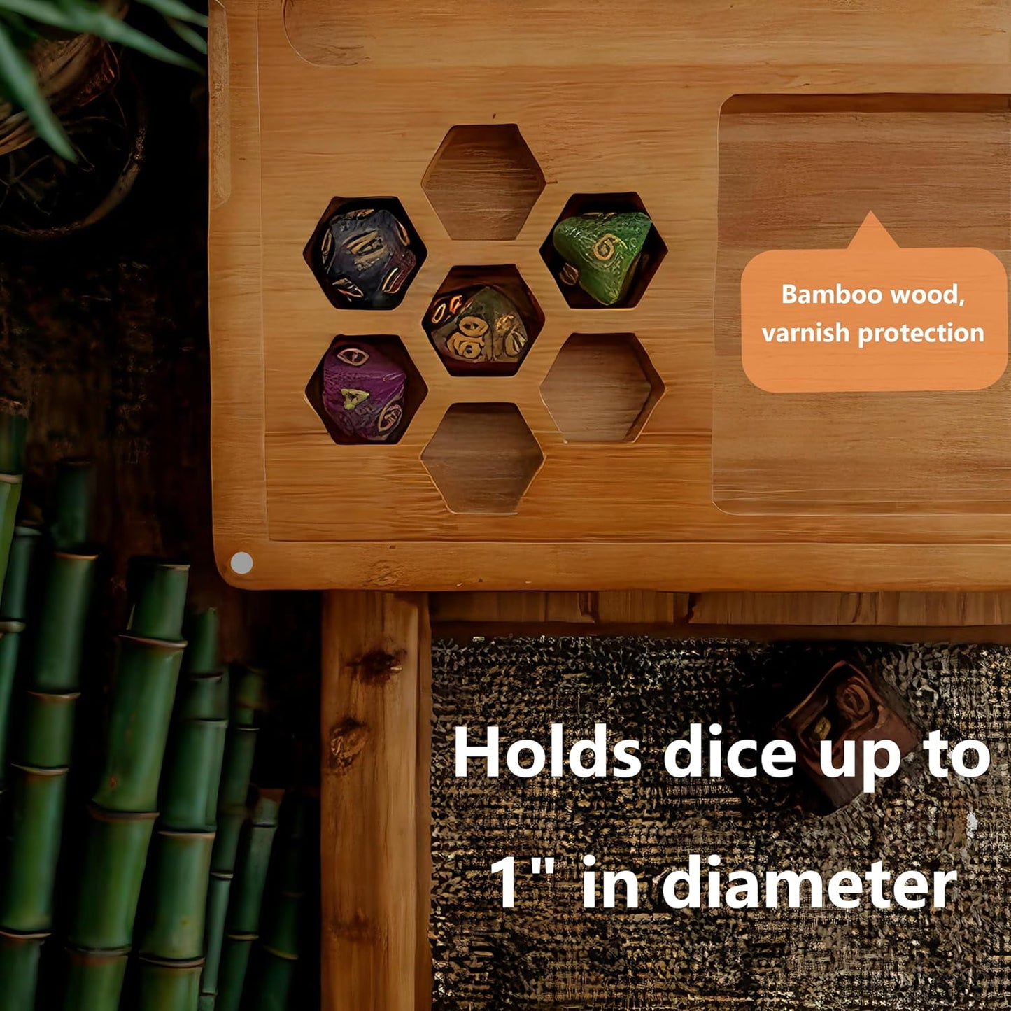 Bamboo Dice Box DND Dice Case 2 in 1 Dice Tray and Storage 7.5 x 7.5 Inch DND Dice Holder Dice Vault with Magnetic Lid Dice Rolling Tray Combined into One for RPG