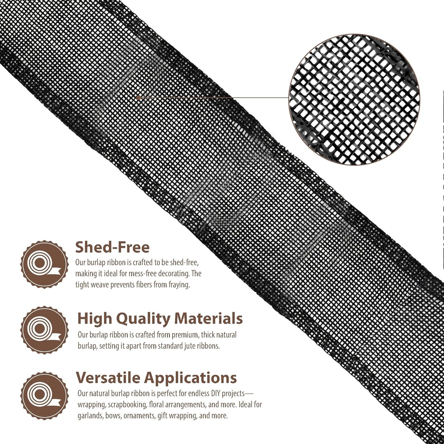 Mandala Crafts Black Burlap Ribbon 2.5 Inches Wide Jute Ribbons for Crafts - 20 Yds Roll Rustic Burlap Wrap Trim Ribbons for Wreaths Bows Wedding Party Decoration