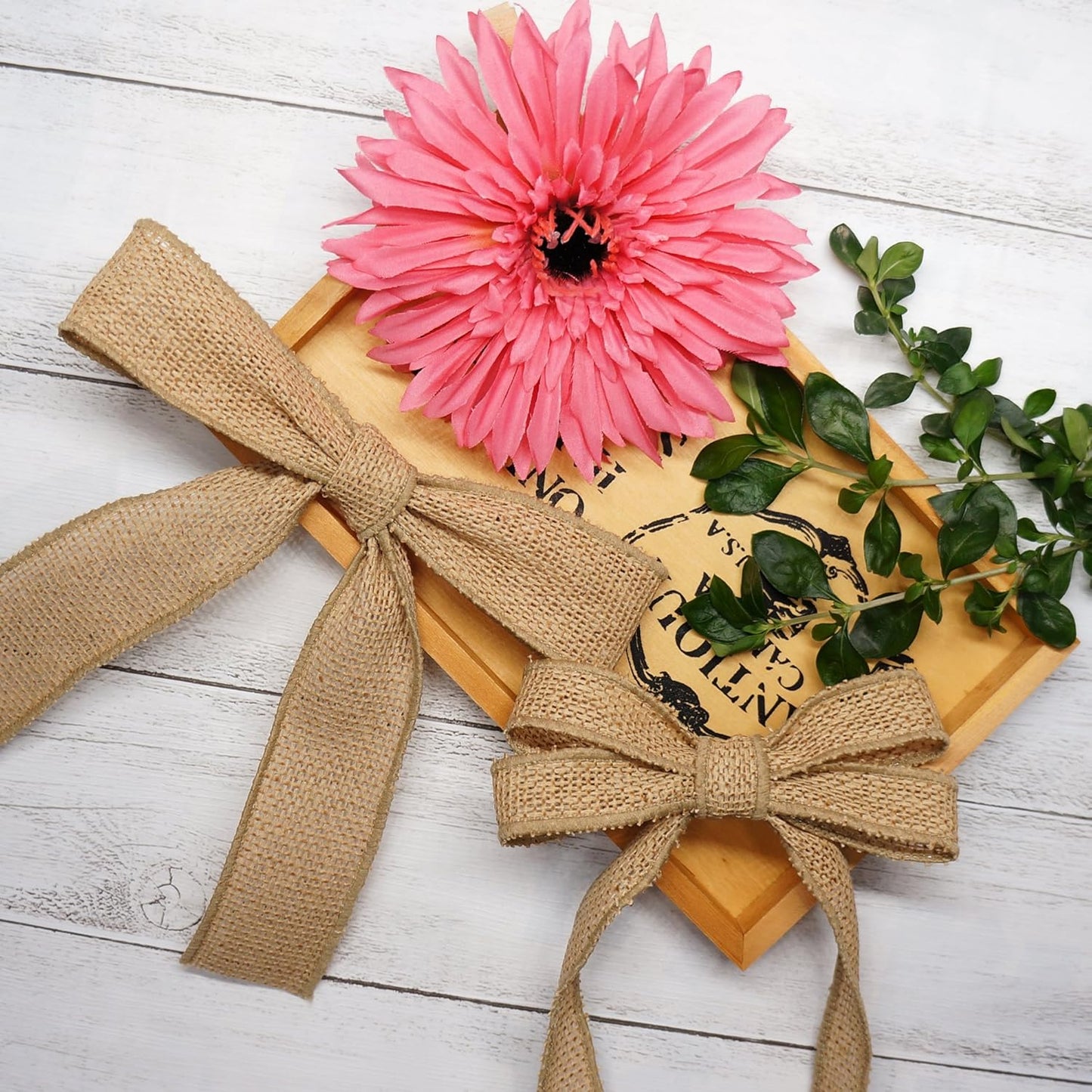 CT CRAFT LLC Burlap Fabric Wired Ribbon 3/4" x 20 Yards Natural Color for Christmas Home Wedding Decor Gift Wrapping Tree Topper Bow Wreath Bouquet DIY Crafts