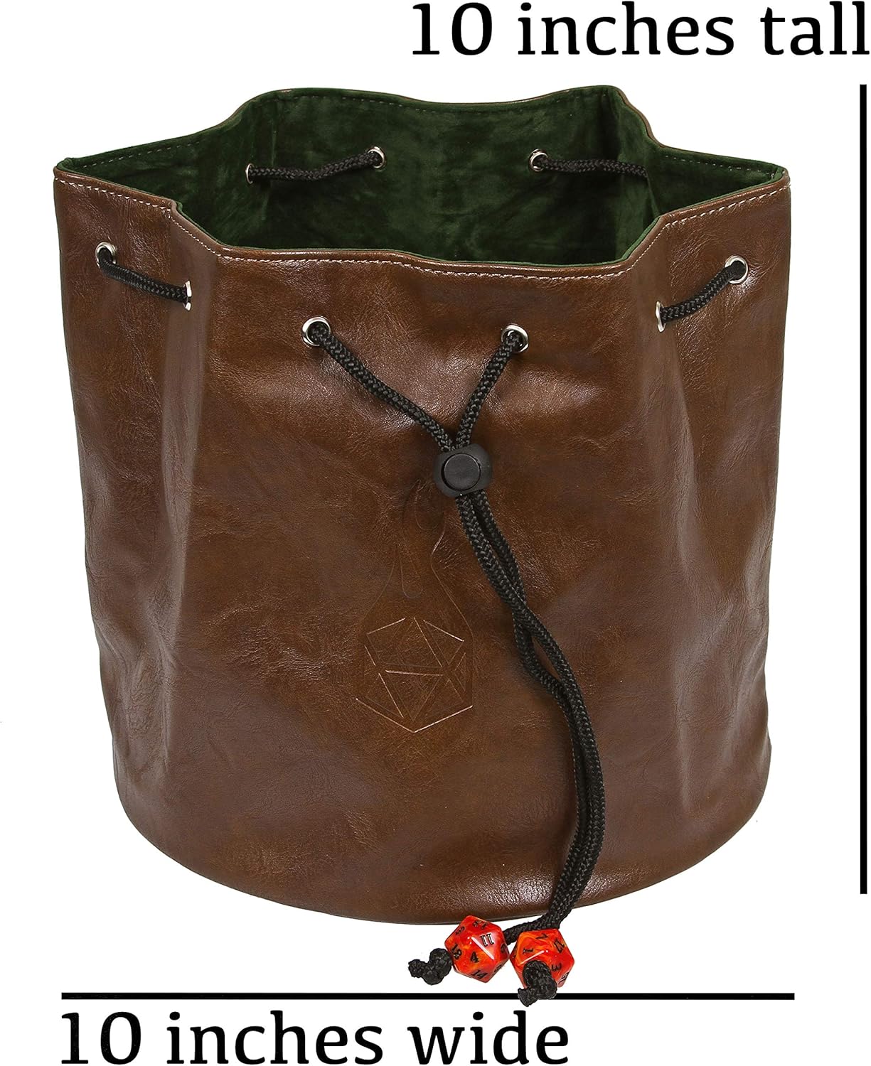 Forged Dice Co. Pouch of The Endless Hoard Dice Bag - Holds Over 1,000 Polyhedral Dice - Dice Storage Bag with 7 Pockets - Perfect for Bulk Dice - Brown/Green