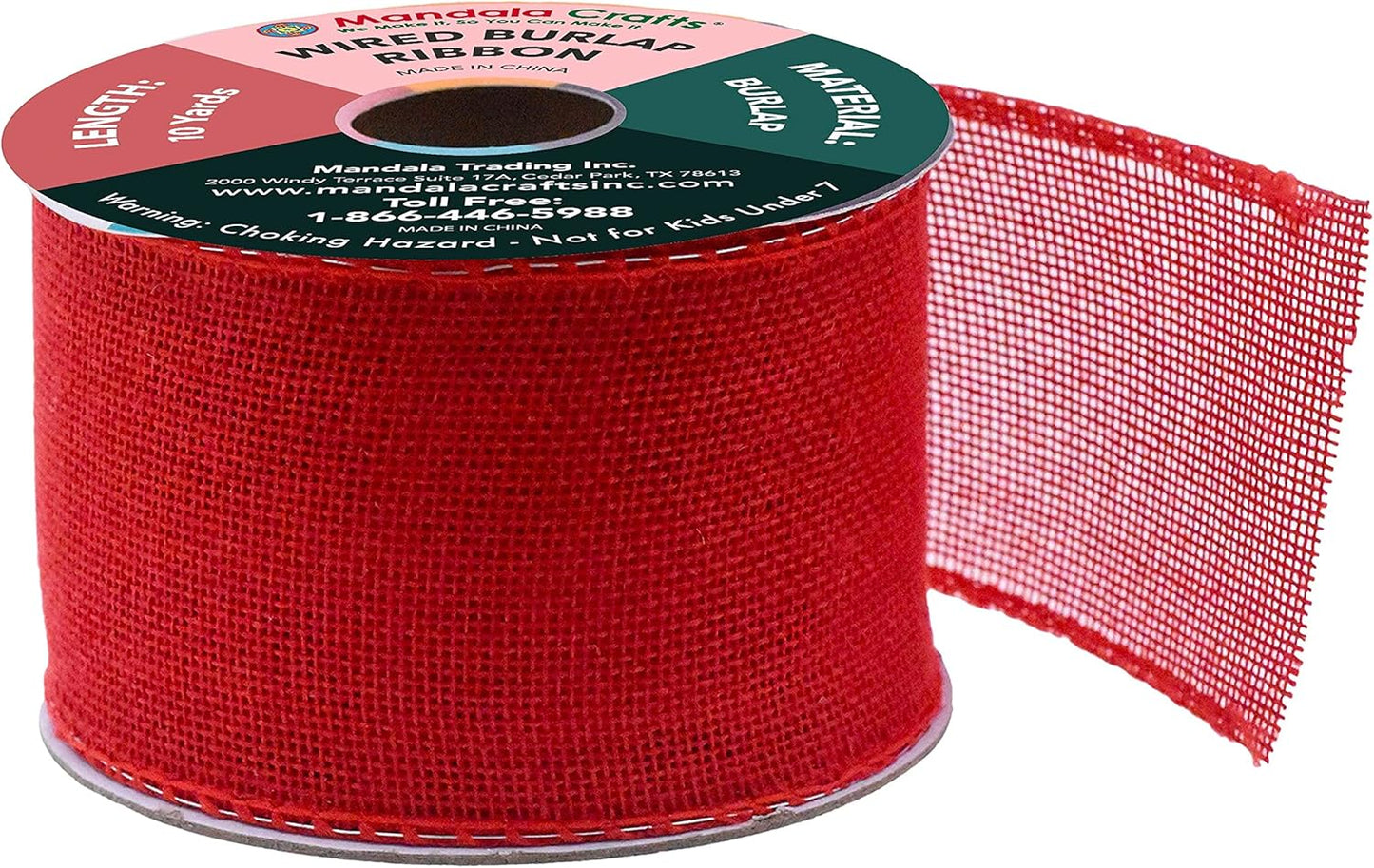Mandala Crafts Red Burlap Wired Ribbon 2.5 Inches Wide Jute Ribbons for Crafts - 10 Yds Roll Rustic Burlap Wrap Trim Ribbons for Wreaths Bows Party Decoration