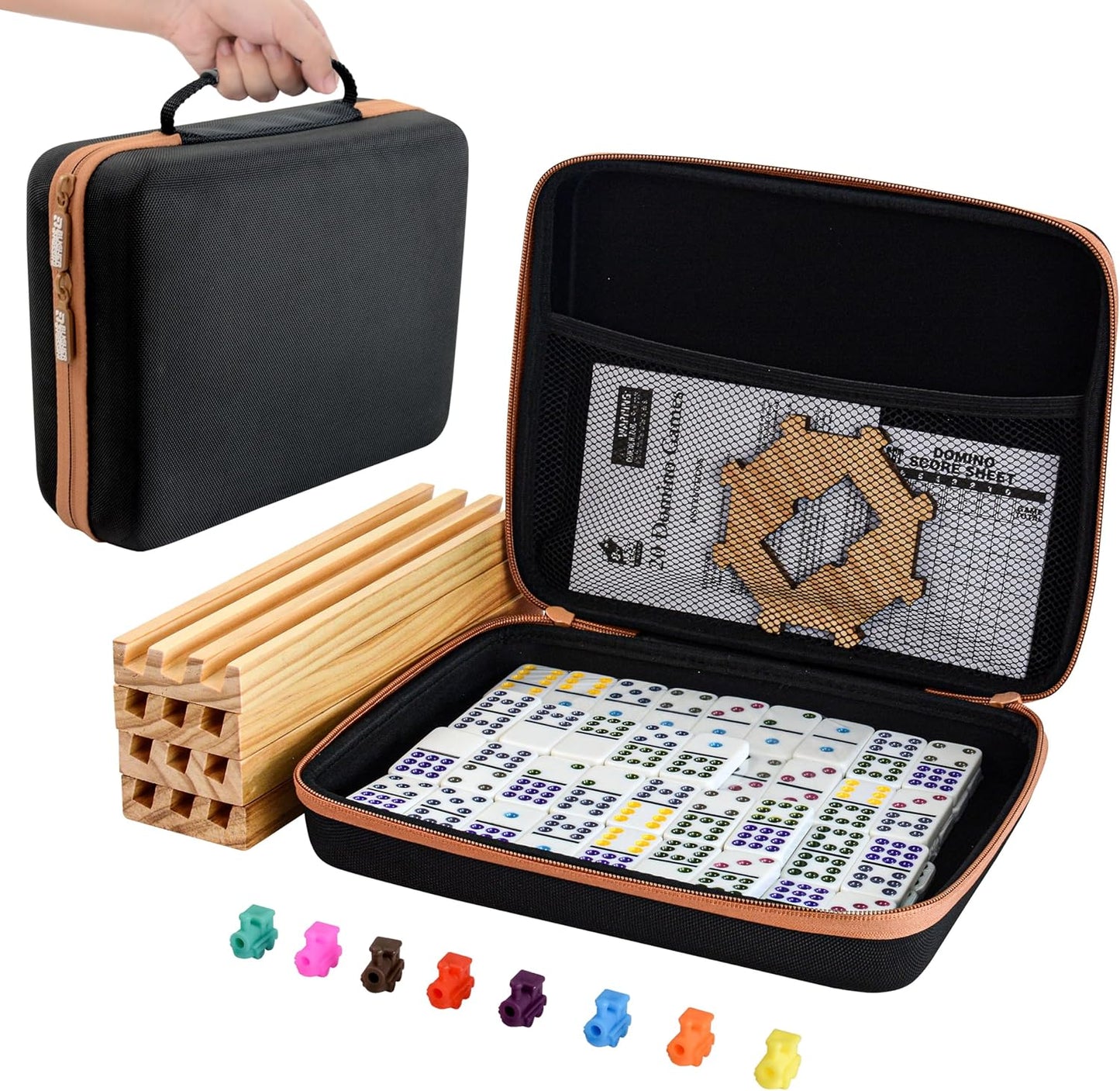 Bucher&Rossini Dominoes Set Double 12 with 4 Racks for Adults Kids, Mexican Train Dominoes Set Double 12, Mexican Train Dominoes (Double 12)