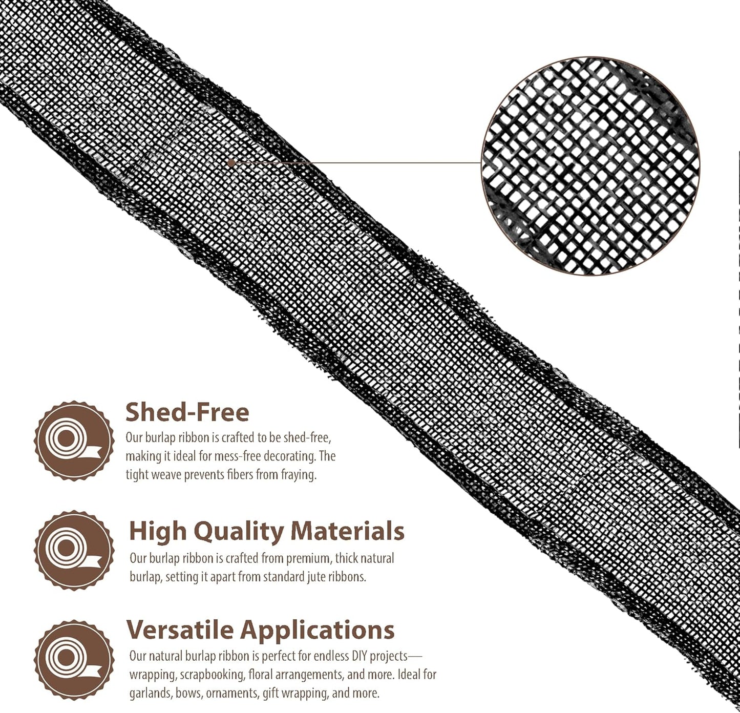 Mandala Crafts Black Burlap Ribbon 1.5 Inches Wide Jute Ribbons for Crafts - 20 Yds Roll Rustic Burlap Wrap Trim Ribbons for Wreaths Bows Wedding Party Decoration