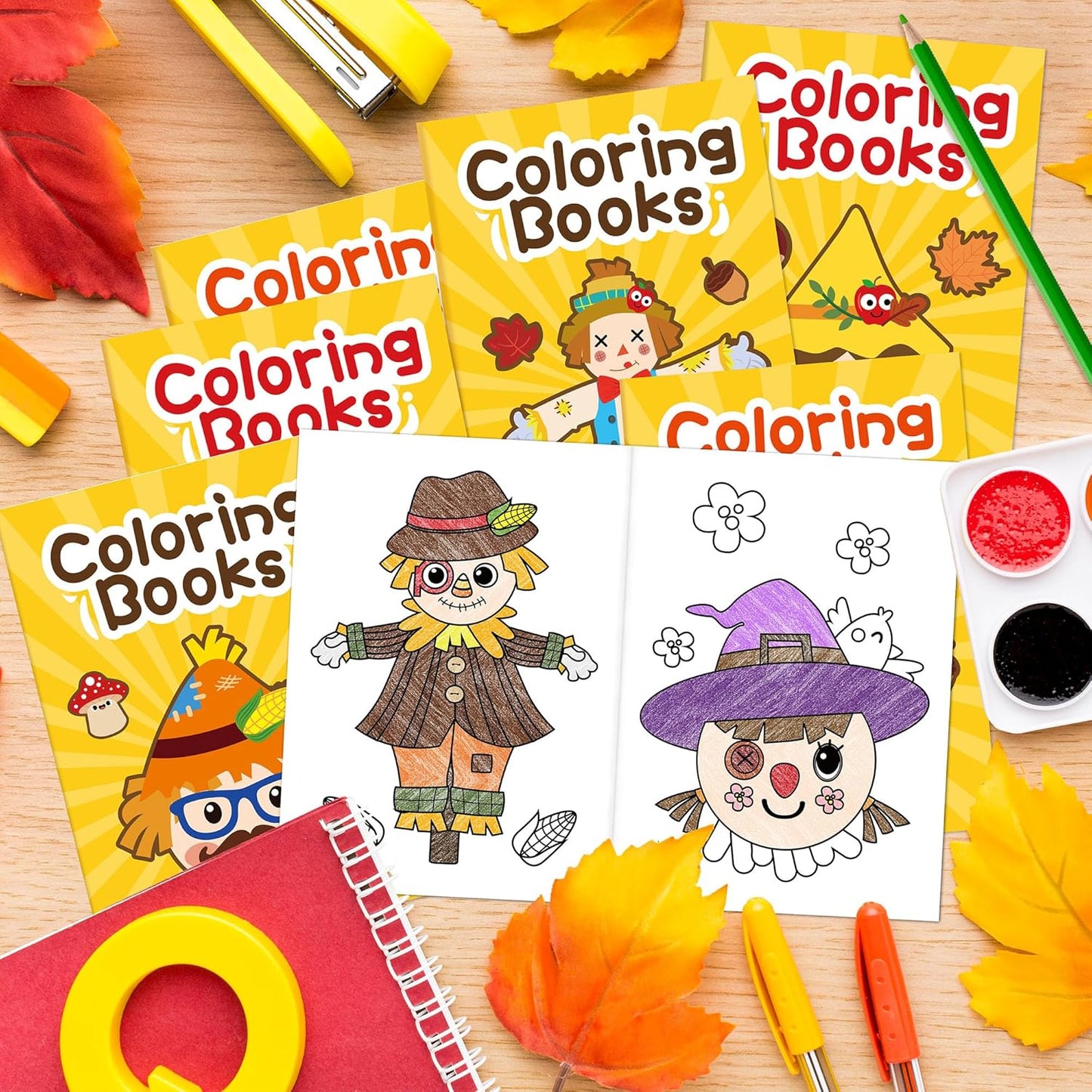 JAPBOR Fall Scarecrow Coloring Books - 24PCS Mini Autumn Scarecrows Color Book Bulk for Kids Party Favors, Thanksgiving Rustic Small Colouring Pages for Birthday Gifts Class Drawing Painting Game