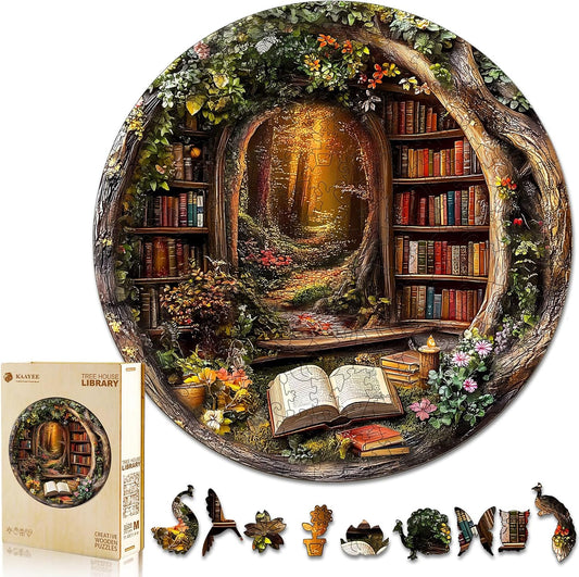KAAYEE Wooden Puzzles for Adults, Tree House Library Wooden Jigsaw Puzzle Unique Shape Wood Puzzles Adult, 3D Effect Flat Puzzle Birthday Gifts Family Games (XL-17.3 * 17.3in-450pcs)
