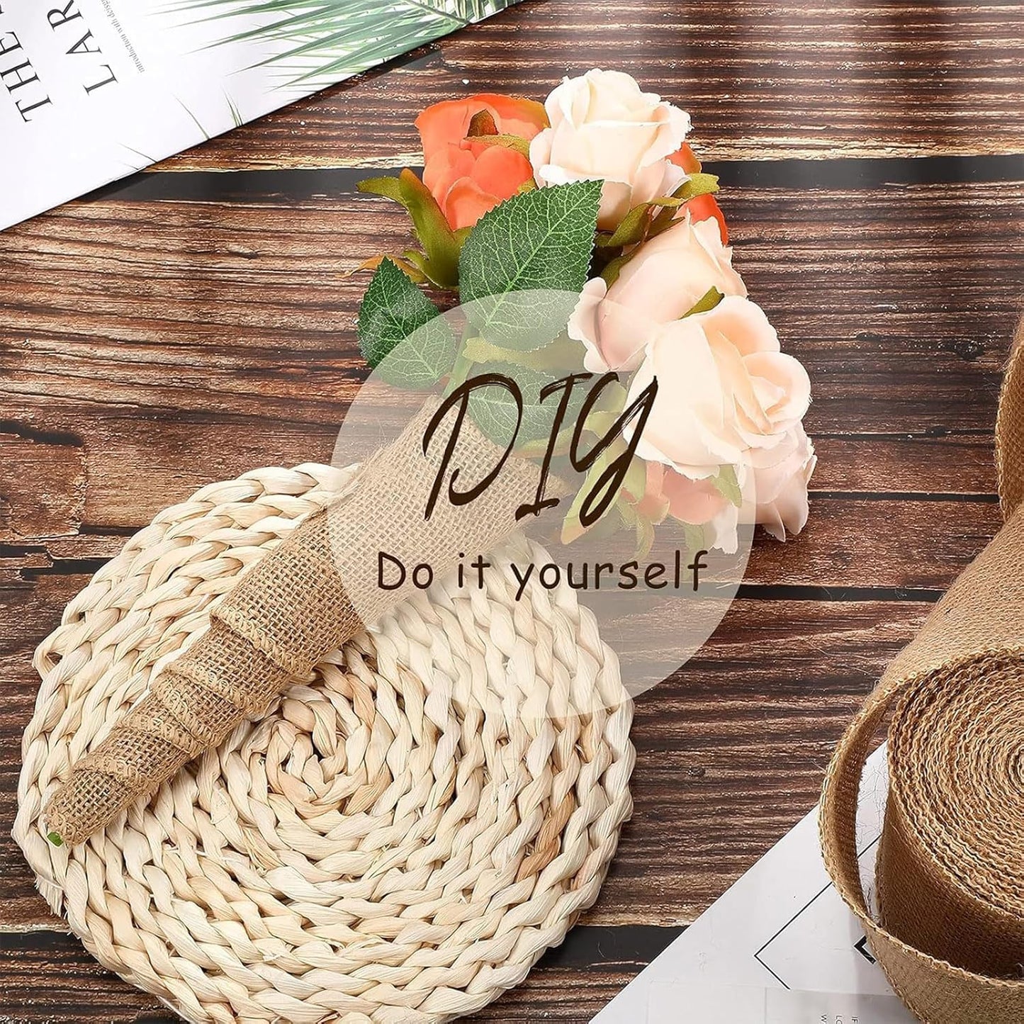Chuangdi 20 Yard 6 Inches Burlap Ribbon Wide Jute Ribbon Natural Burlap Fabric Roll Wired Edge for Wreaths, Christmas Tree Decoration, Big Bow Crafts, Gift Wrapping, Wedding