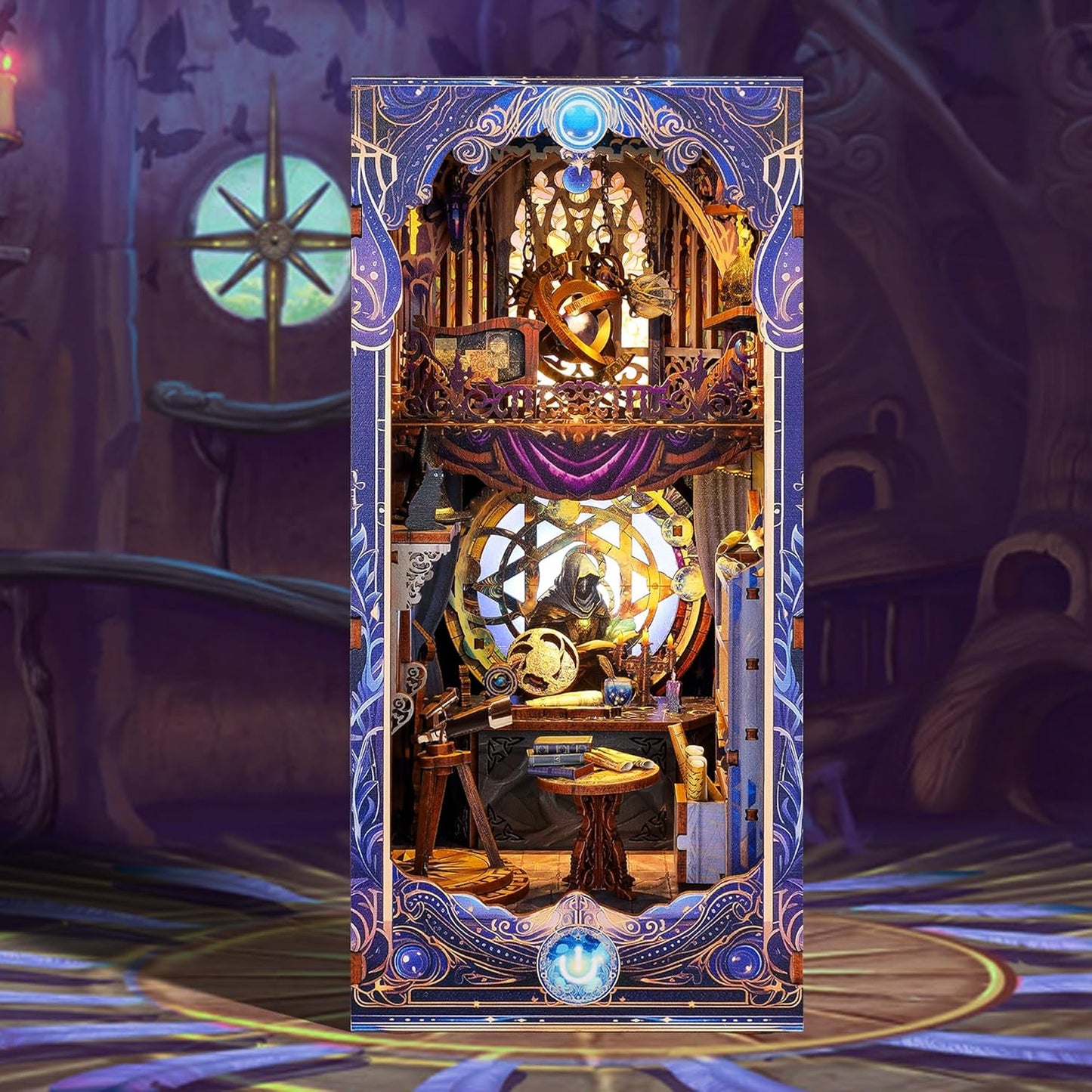 3D Wood Puzzle Book Nook Kit, Astrology Star Map Bookshelf Insert with LED Lights, DIY Celestial Miniature Bookend Décor for Display, Unique Craft Gift for Adults and Teens (Astrology)