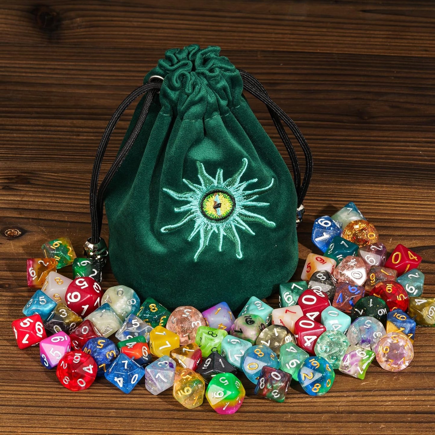 Green Large Dice Bag D&D Cute Storage Bag for Role Playing Games Tabletop Games - Capacity 100+ Polyhedral Dice
